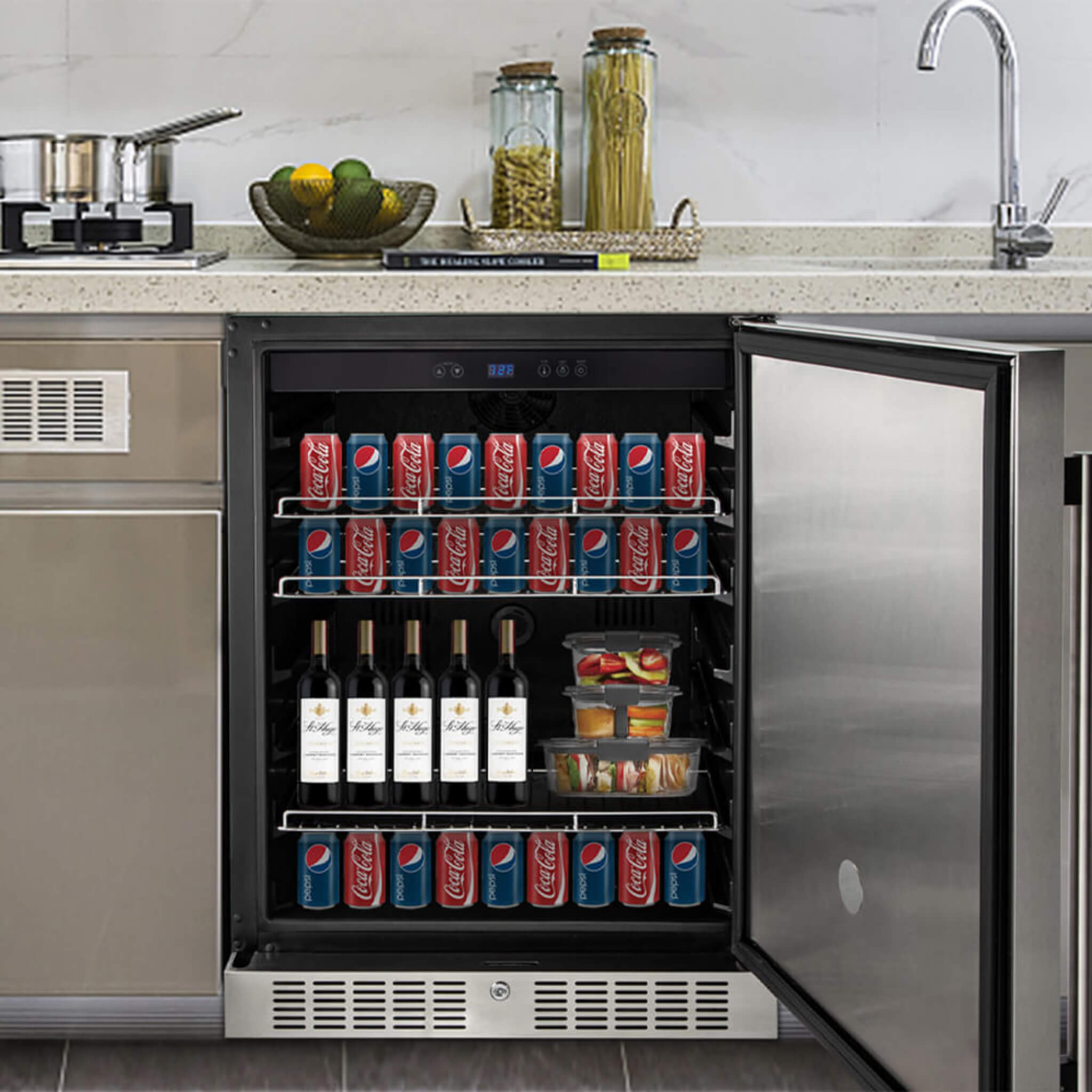 Premium Single Door Stainless Steel Built-In Wine Beverage Undercounter Refrigerator, 5.3 Cu.Ft. (SAK95276)