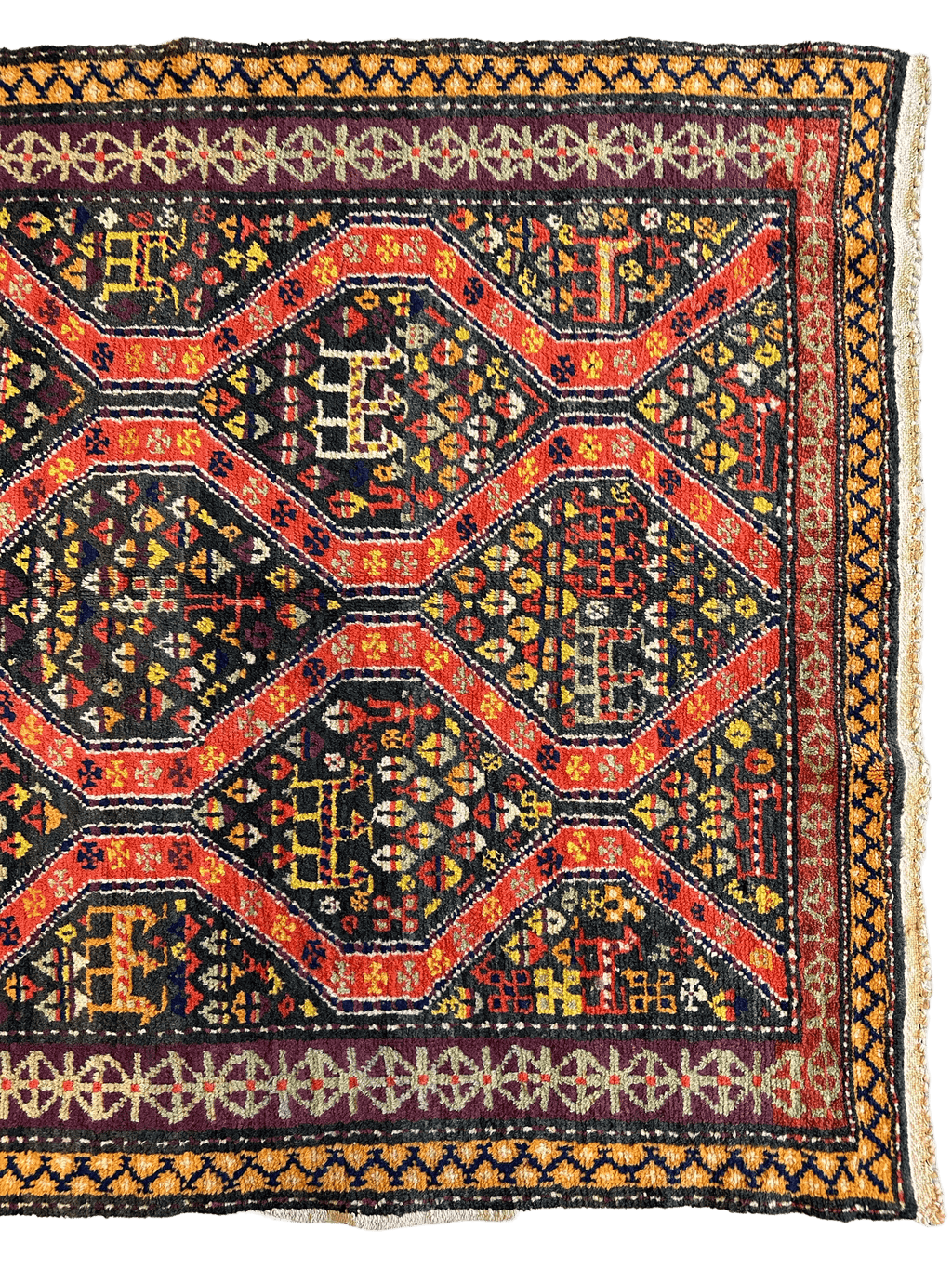 Rare Antique Handmade Caucasian Kazak Rug 4’ x 9’