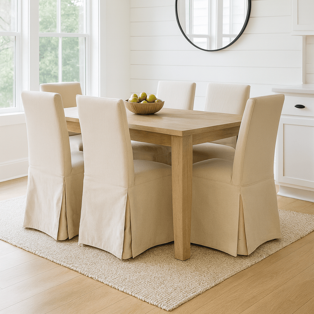 Beige Linen Floor-Length Slipcover Compatible with IKEA Henriksdal Chair – Elegant Dining Room Upgrade