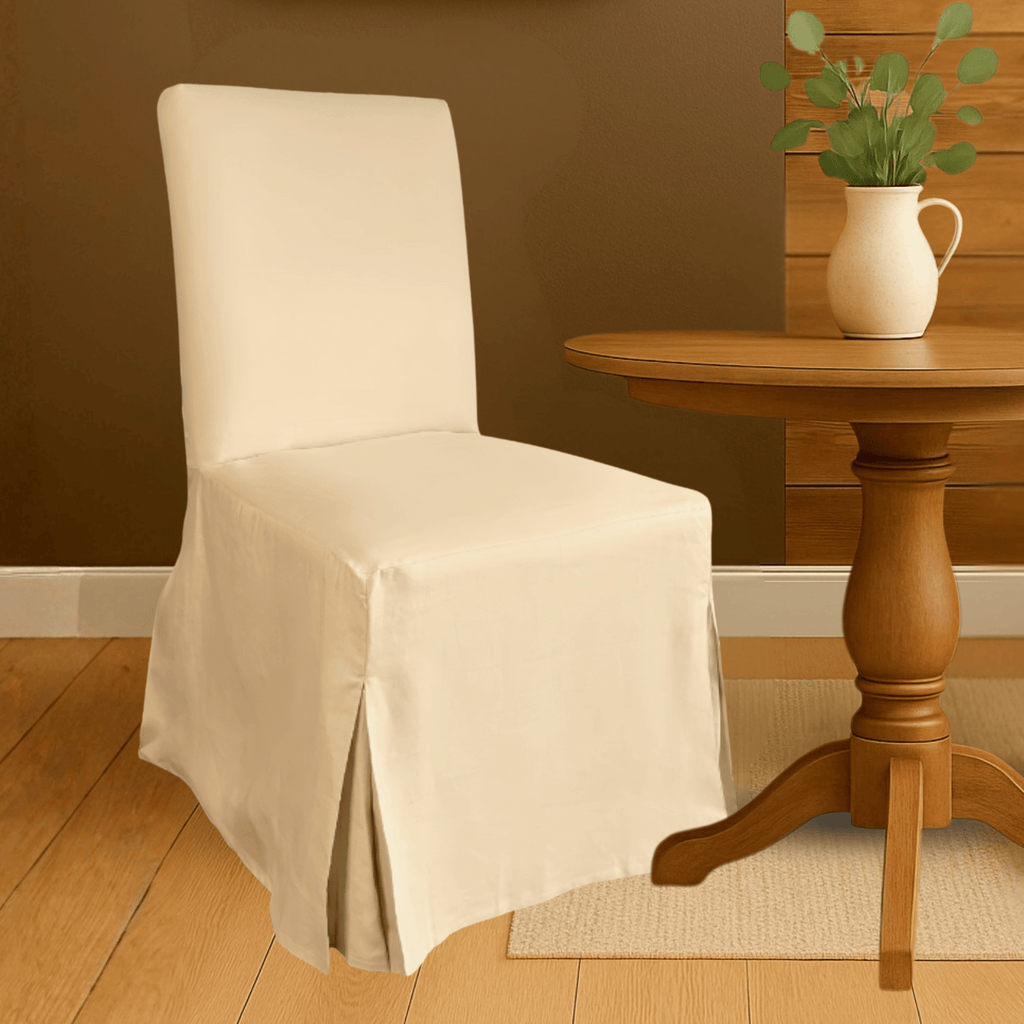 Beige Linen Floor-Length Slipcover Compatible with IKEA Henriksdal Chair – Elegant Dining Room Upgrade