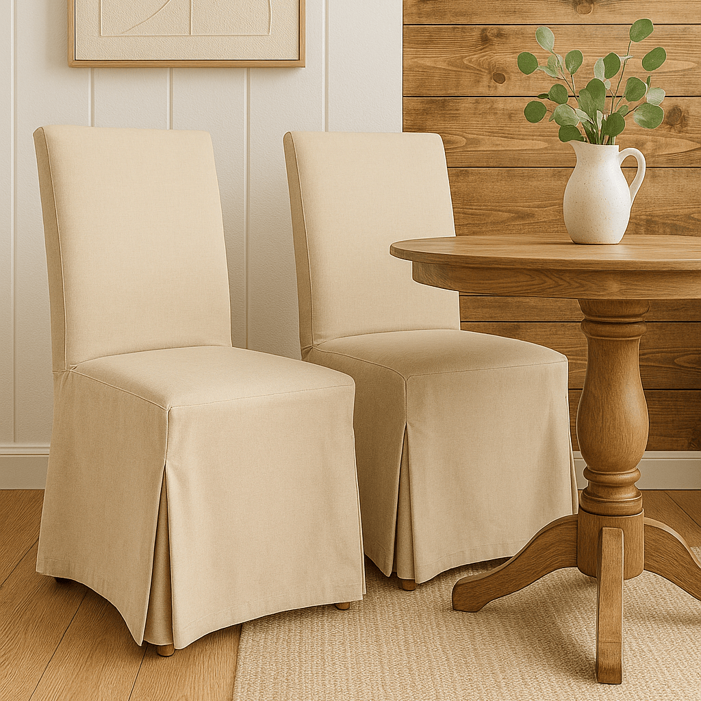 Beige Linen Floor-Length Slipcover Compatible with IKEA Henriksdal Chair – Elegant Dining Room Upgrade