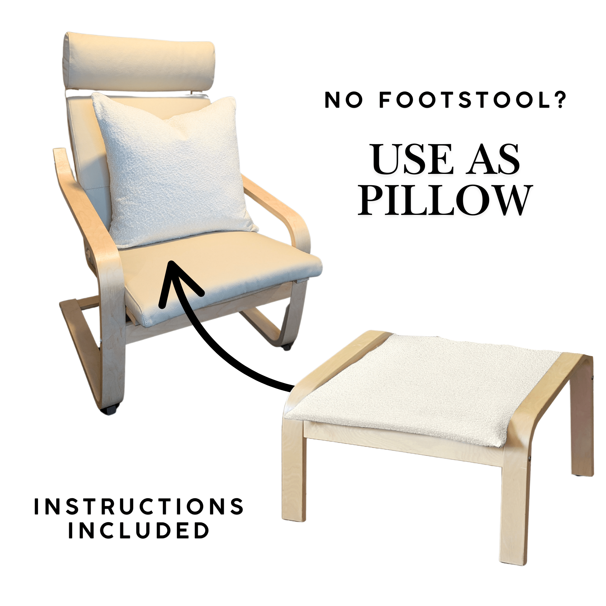 Boucle Natural White Sherpa Chair and Footstool Covers, Compatible with IKEA Poang