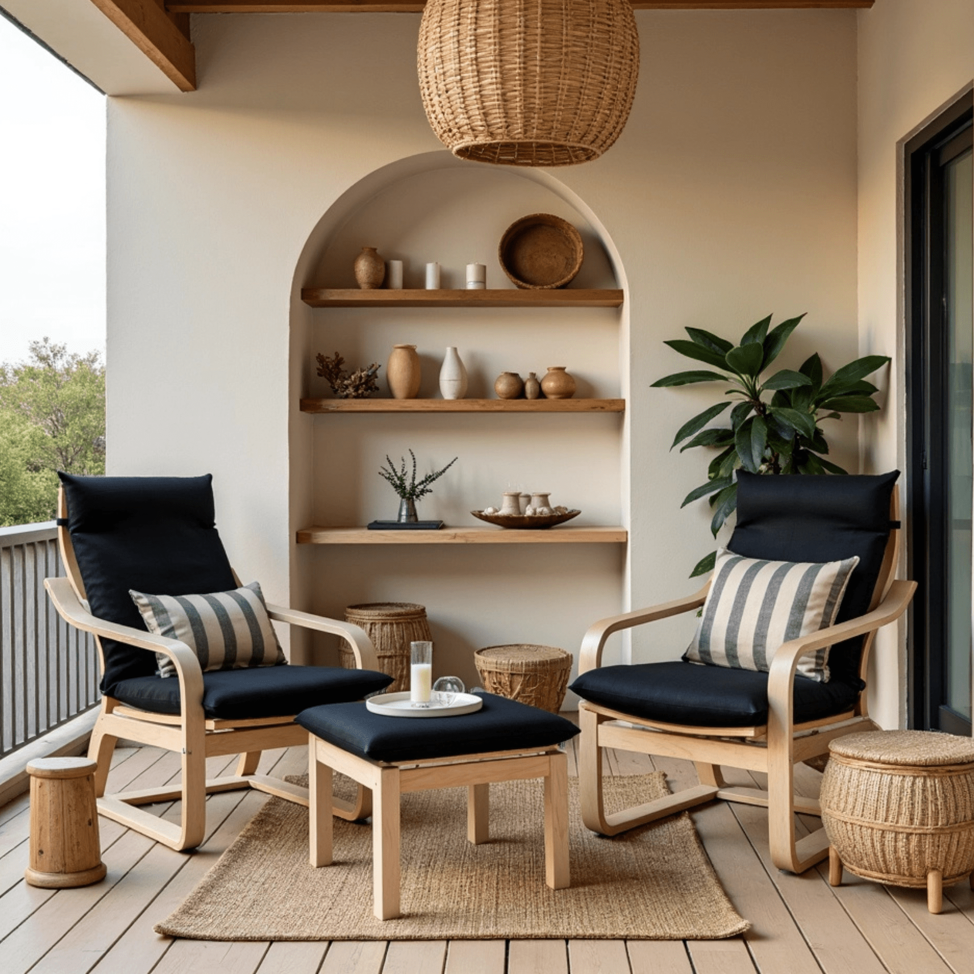Black European Linen Chair and Footstool Slip Covers, Compatible with IKEA Poang