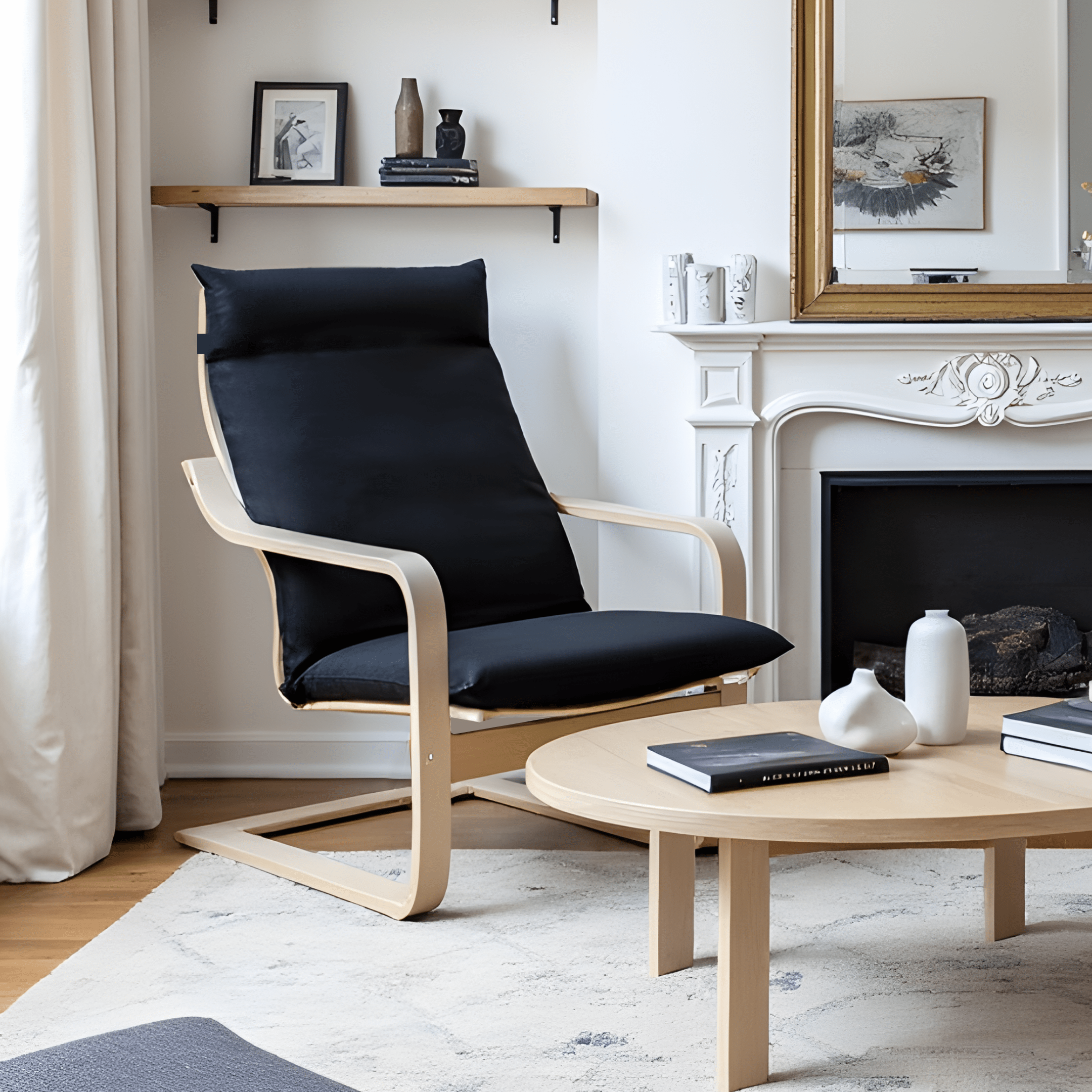 Black European Linen Chair and Footstool Slip Covers, Compatible with IKEA Poang