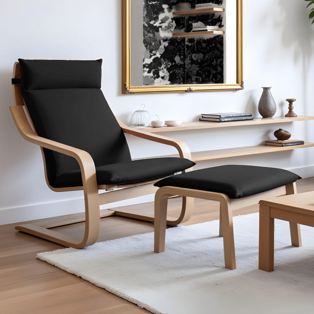 Black European Linen Chair and Footstool Slip Covers, Compatible with IKEA Poang