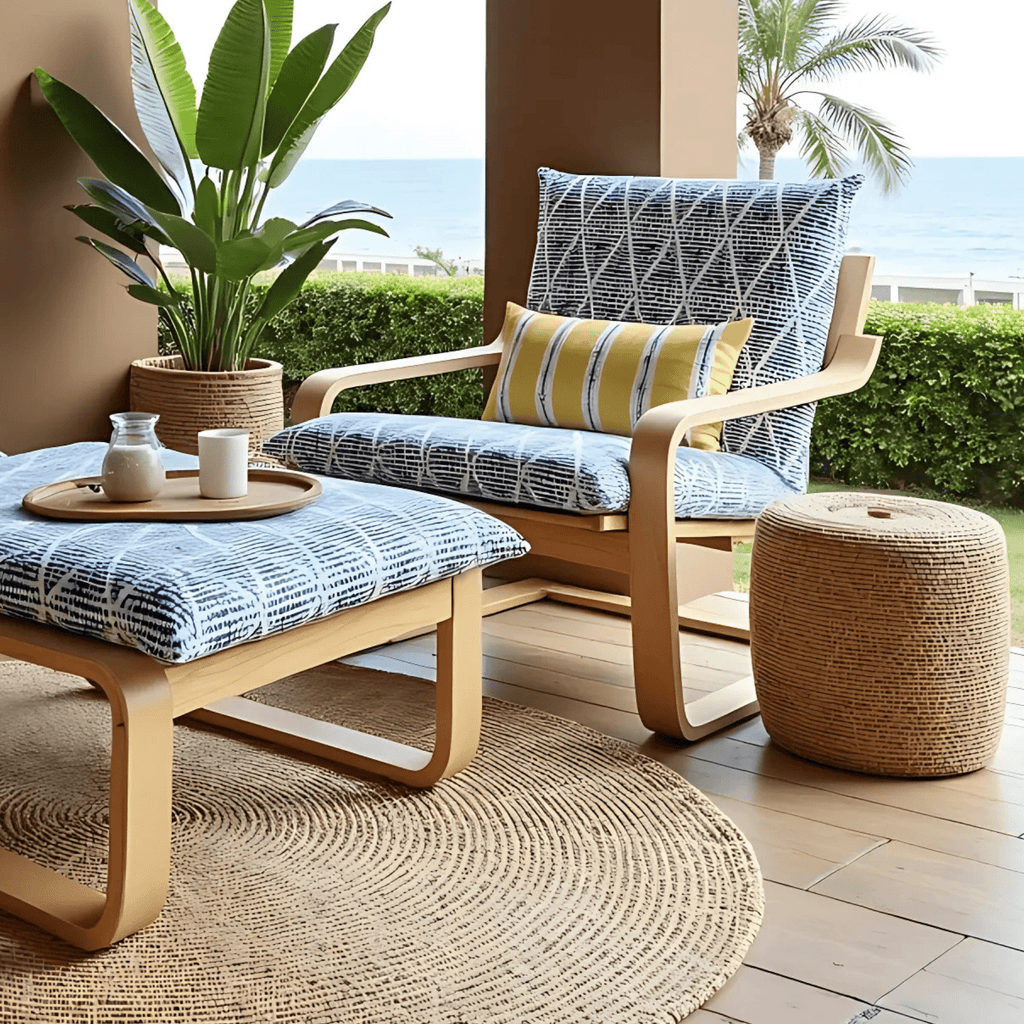 Boho Indigo Blue Diamond Print Chair and Footstool Covers, Compatible with IKEA Poang