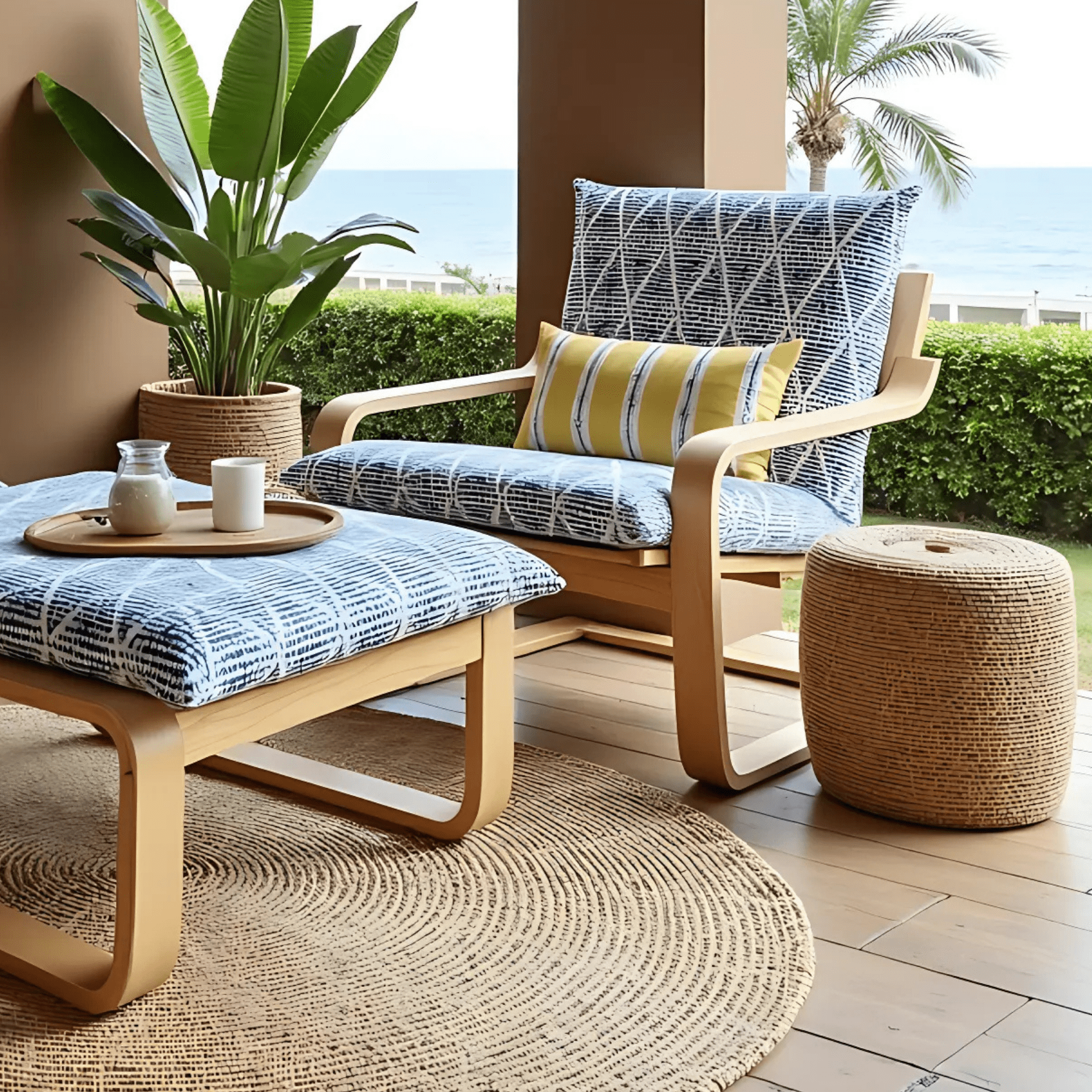 Boho Indigo Blue Diamond Print Chair and Footstool Covers, Compatible with IKEA Poang