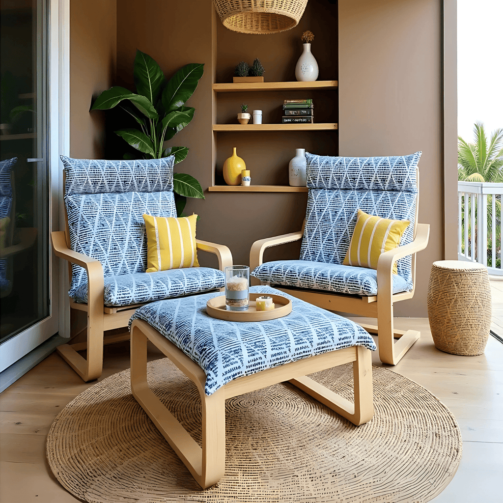 Boho Indigo Blue Diamond Print Chair and Footstool Covers, Compatible with IKEA Poang