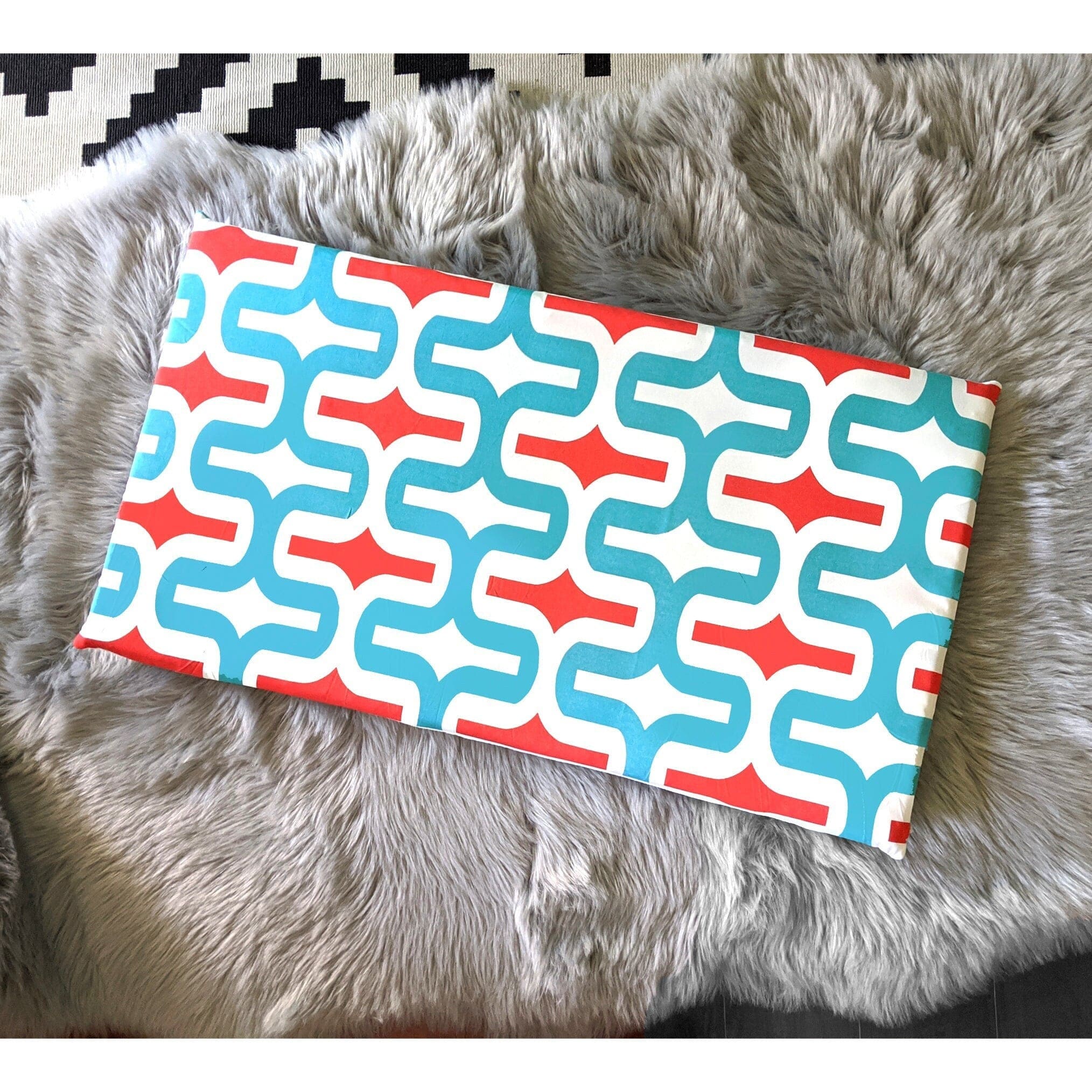 SALE IKEA Bankkamrat, Hemmahos, Stuva Bench Pad Cover  Geometric Pattern, Turquoise Blue Red