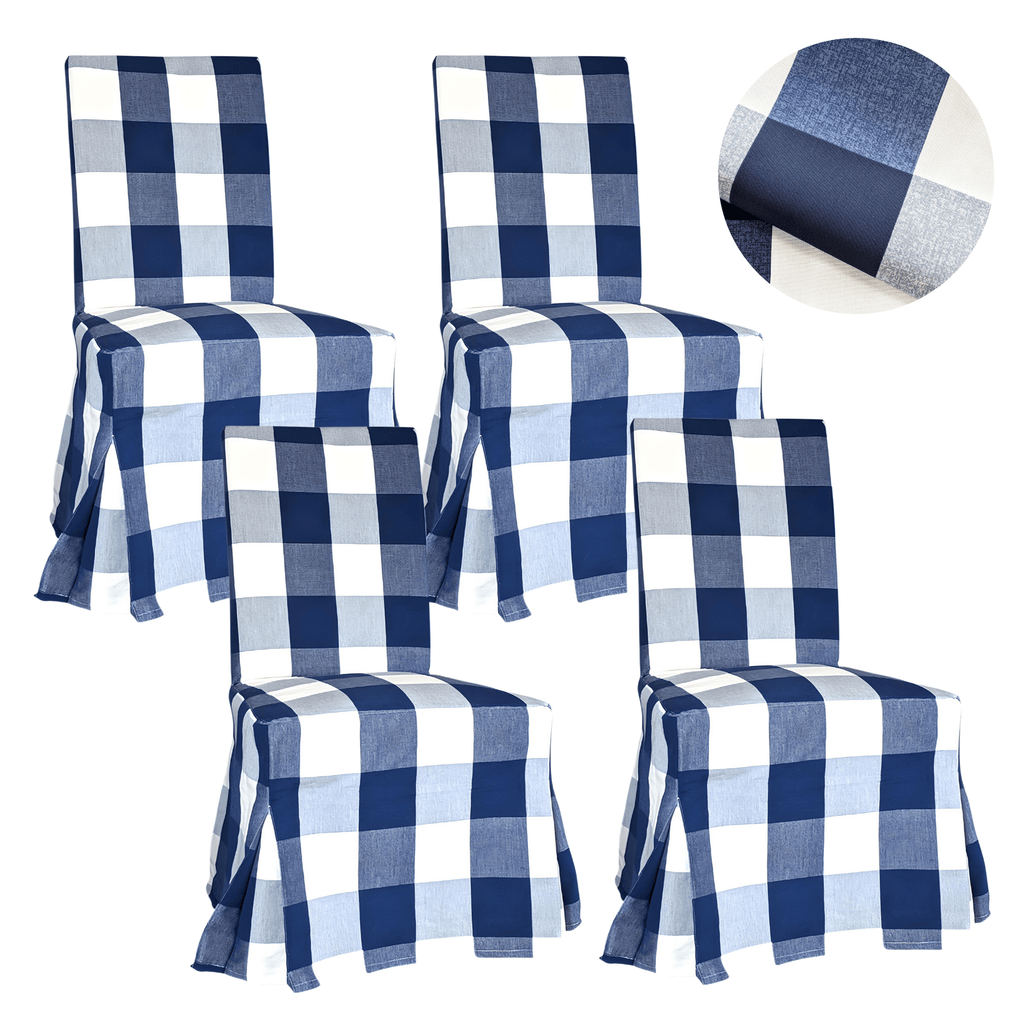 4 Pack - Dining Chair Slip Covers, Compatible with IKEA Henriksdal,  Buffalo Check Navy Blue, Floor Length