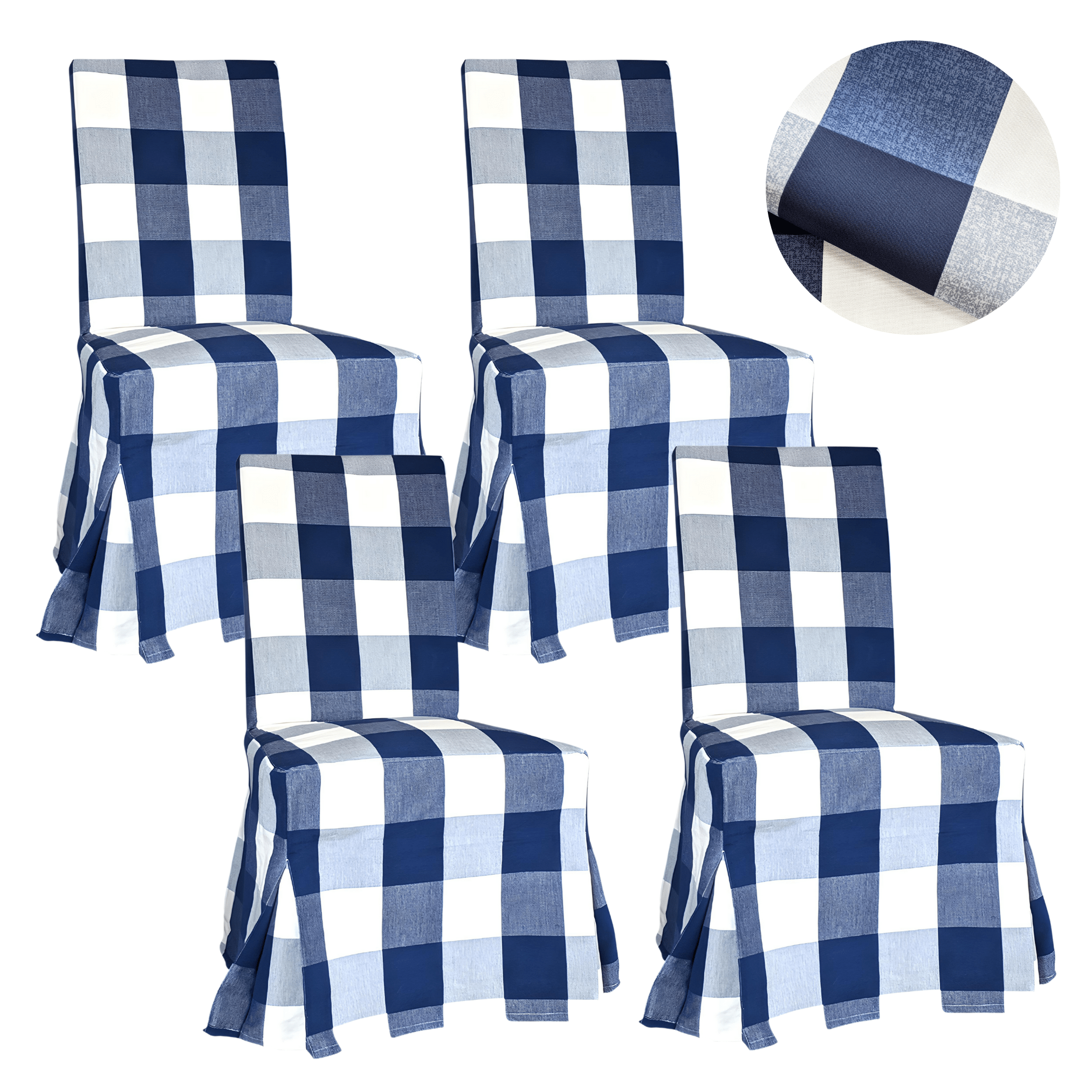 4 Pack - Dining Chair Slip Covers, Compatible with IKEA Henriksdal,  Buffalo Check Navy Blue, Floor Length