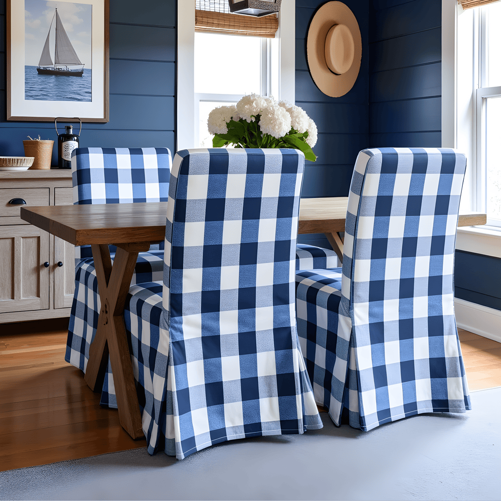4 Pack - Dining Chair Slip Covers, Compatible with IKEA Henriksdal,  Buffalo Check Navy Blue, Floor Length