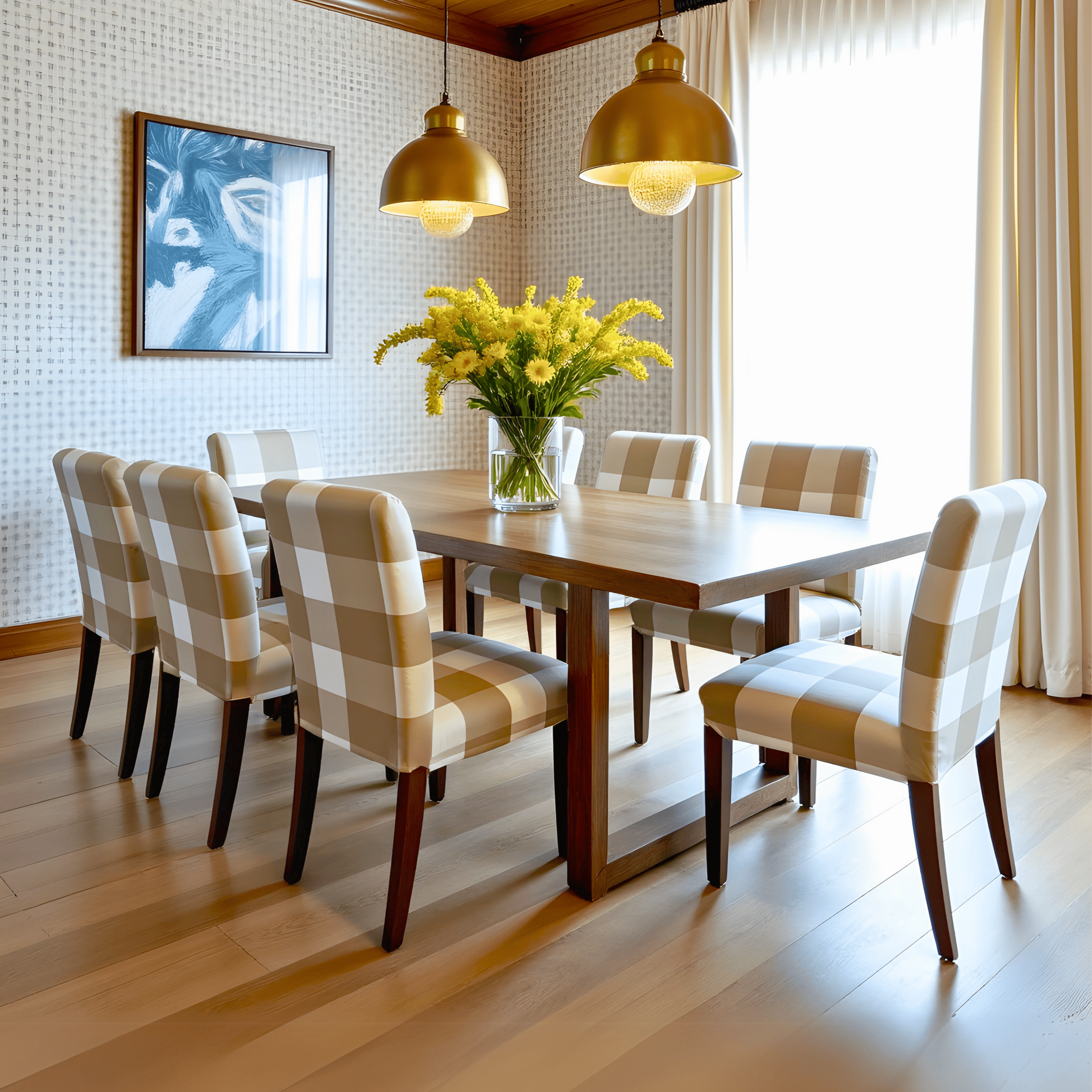 2 Pack, Buffalo Check Beige Dining Chair Cover, Compatible with IKEA Henriksdal, Euro/Aus