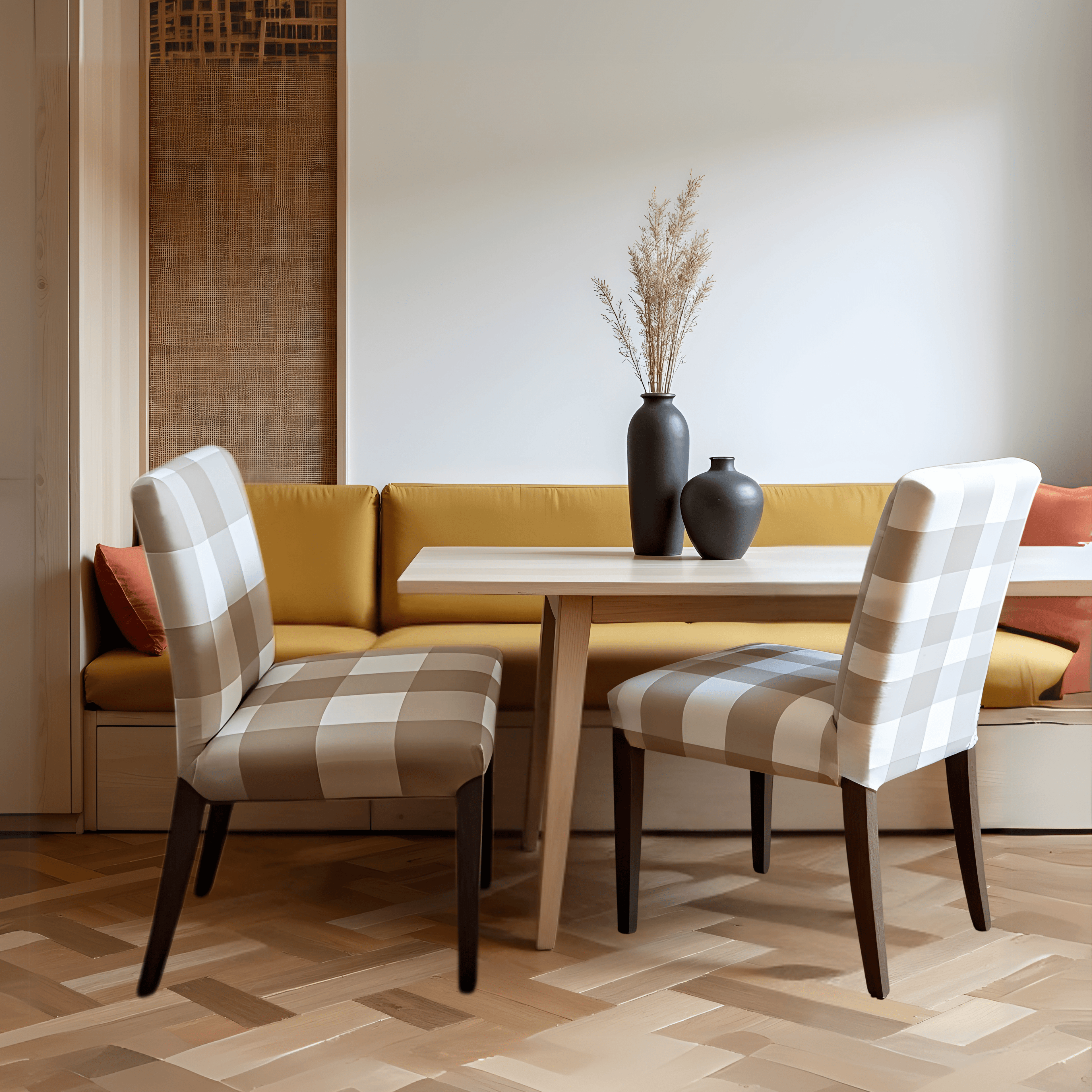 Buffalo Check Beige Dining Chair Cover for IKEA Henriksdal – Farmhouse Style, Modern Comfort