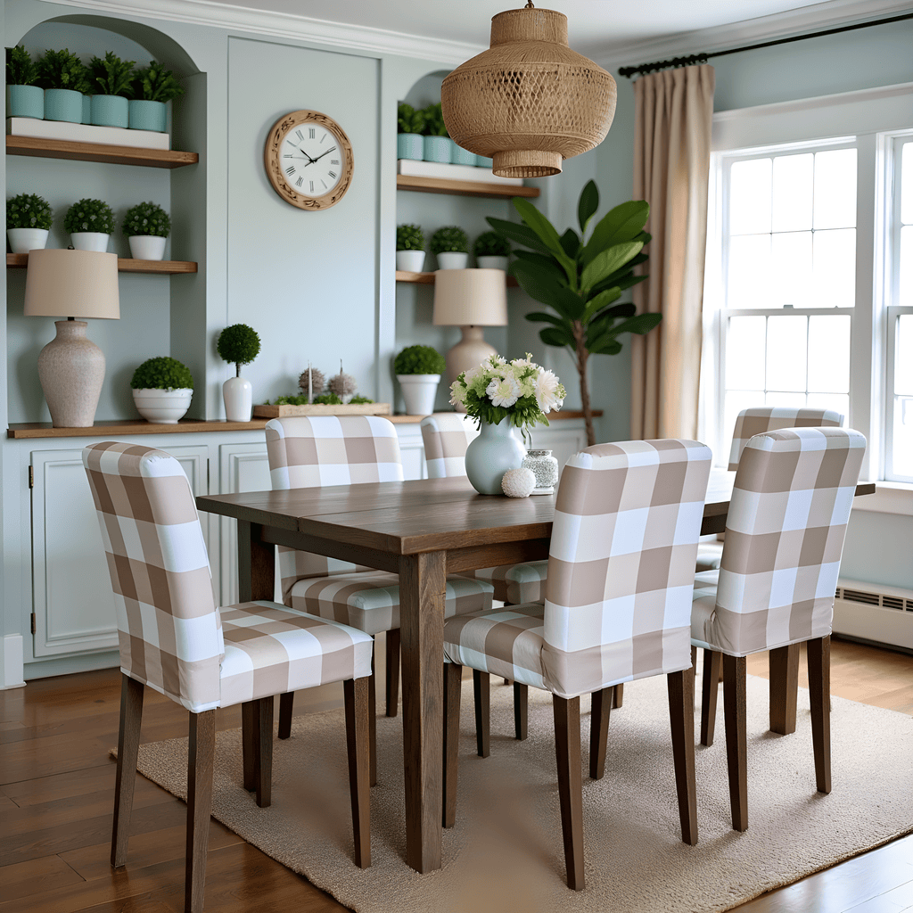 Buffalo Check Beige Dining Chair Cover for IKEA Henriksdal – Farmhouse Style, Modern Comfort