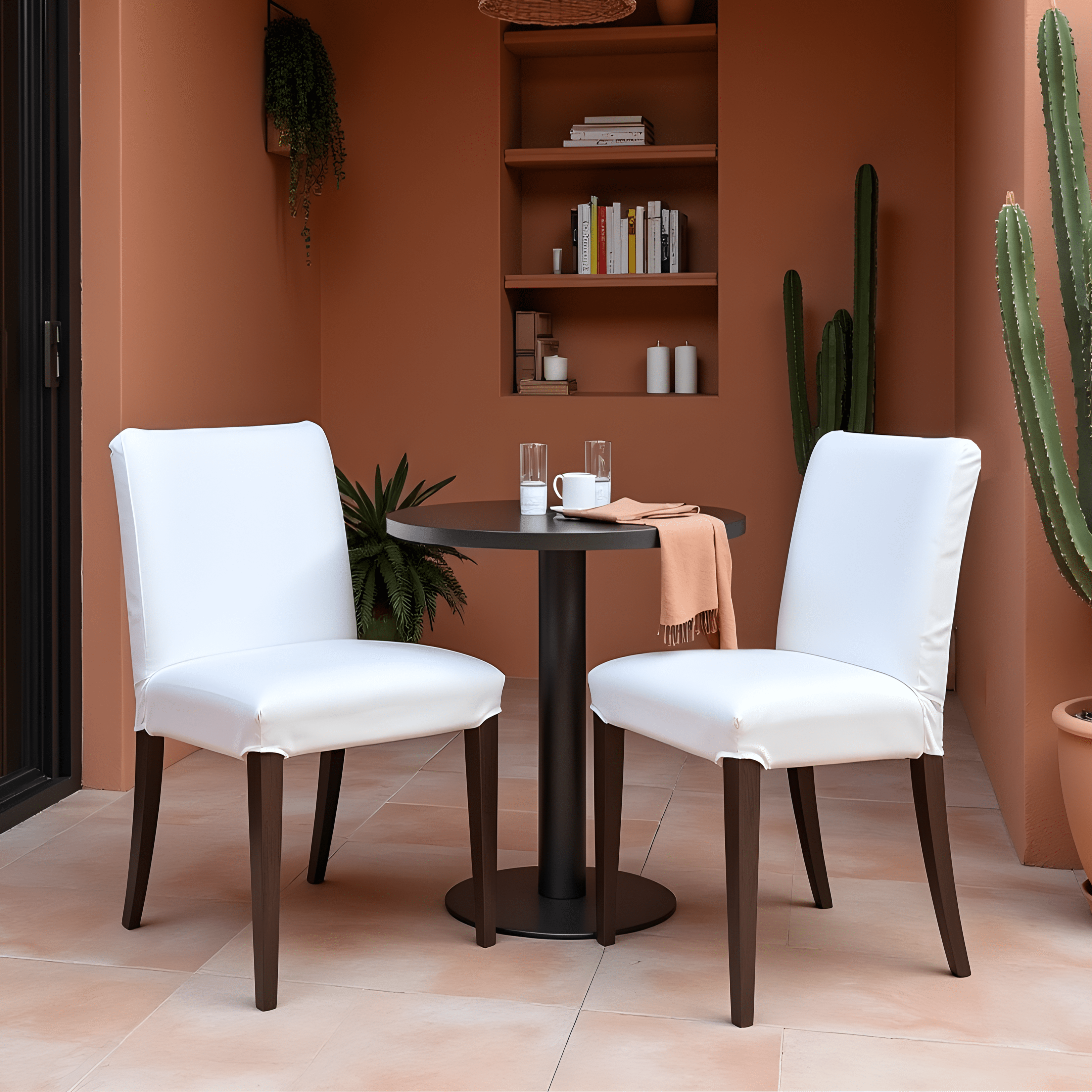 2 Pack Solid White European Linen Canvas Dining Chair Cover, Compatible with IKEA Henriksdal