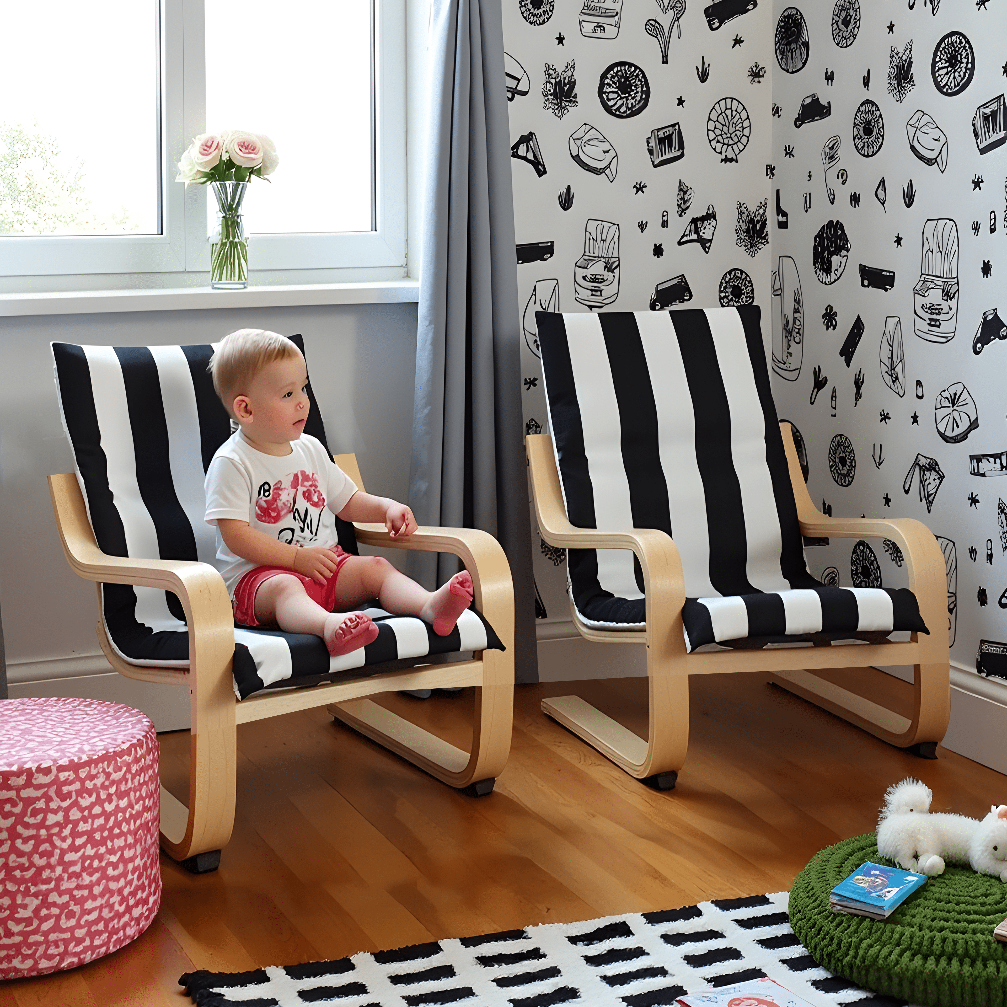 Black Stripe Cushion Cover, Compatible with IKEA Children's Poang
