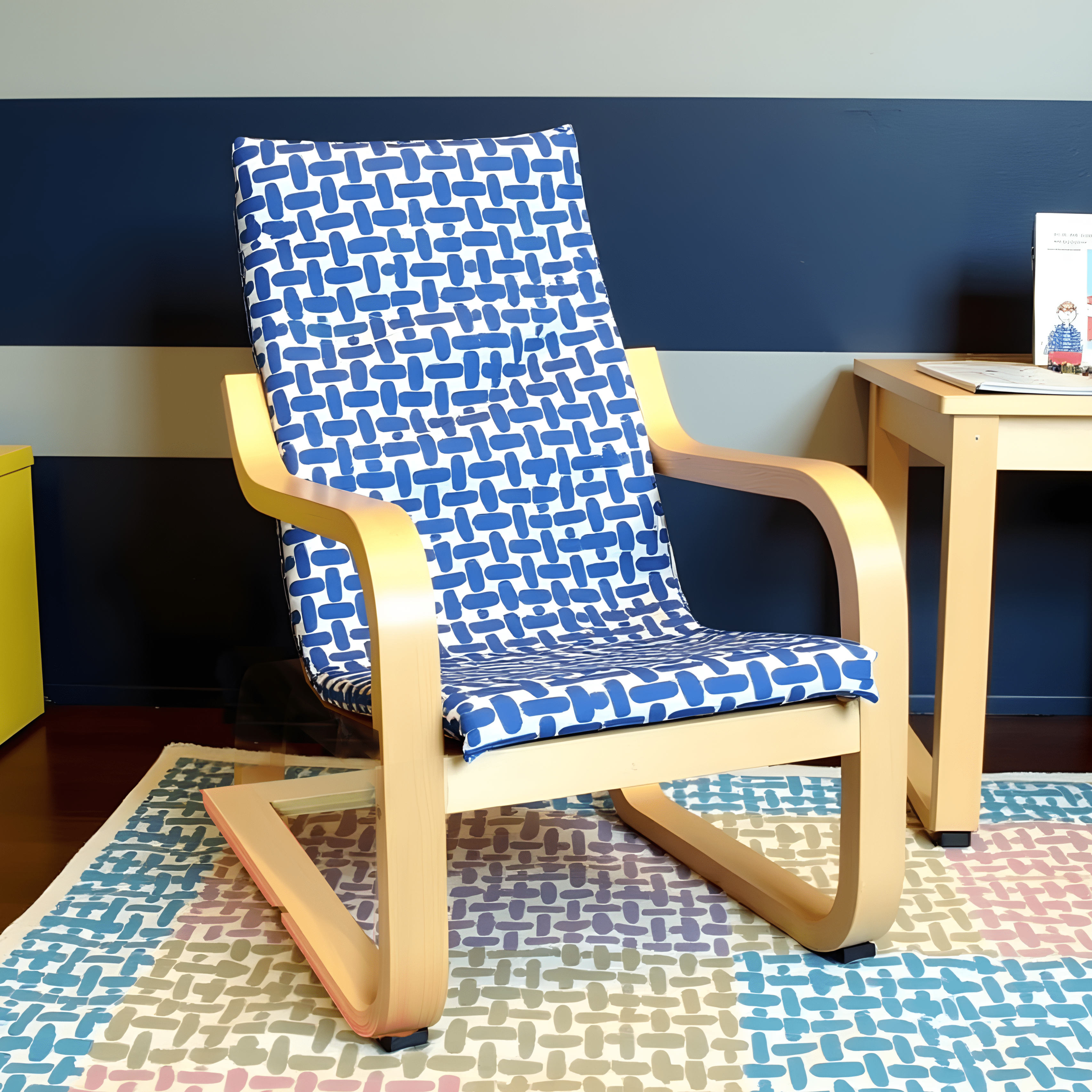 Blue Abstract Print Cushion Cover, Compatible with IKEA Children's Poang