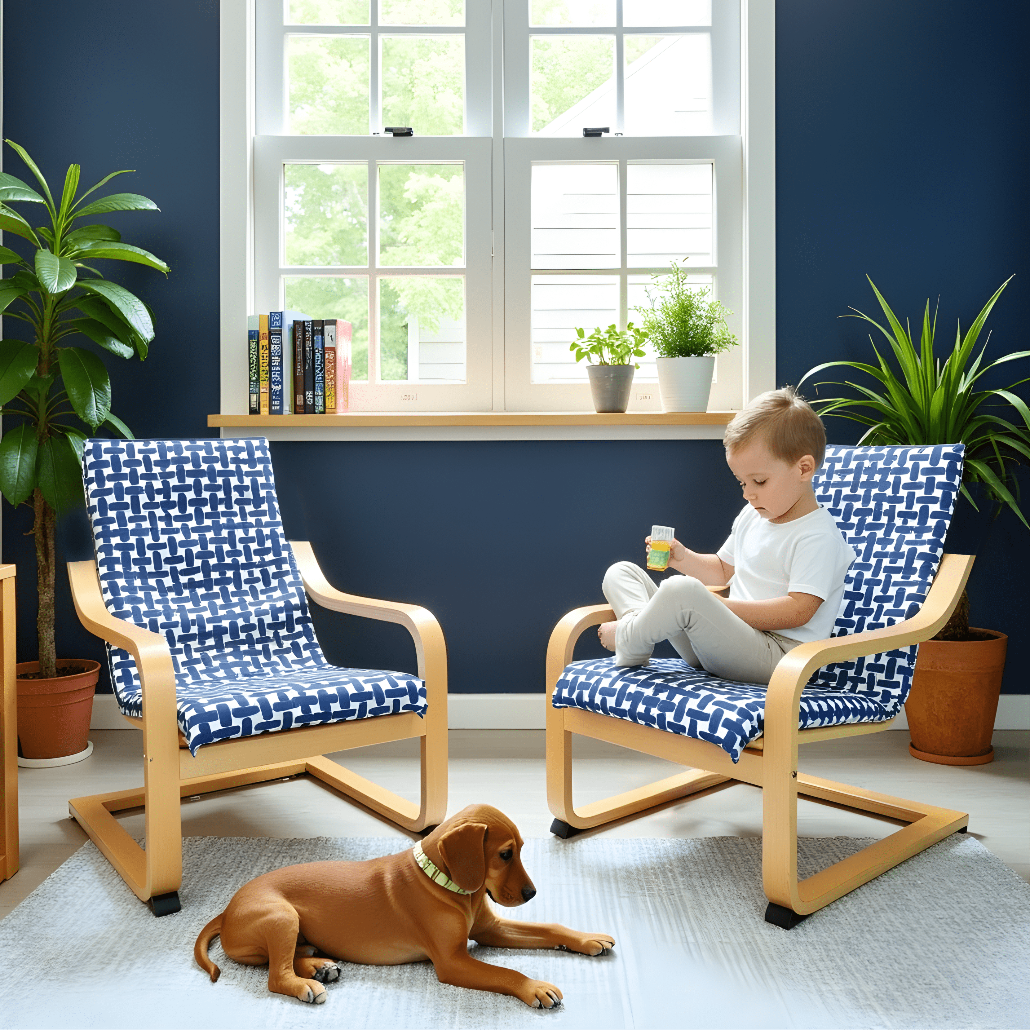 Blue Abstract Print Cushion Cover, Compatible with IKEA Children's Poang