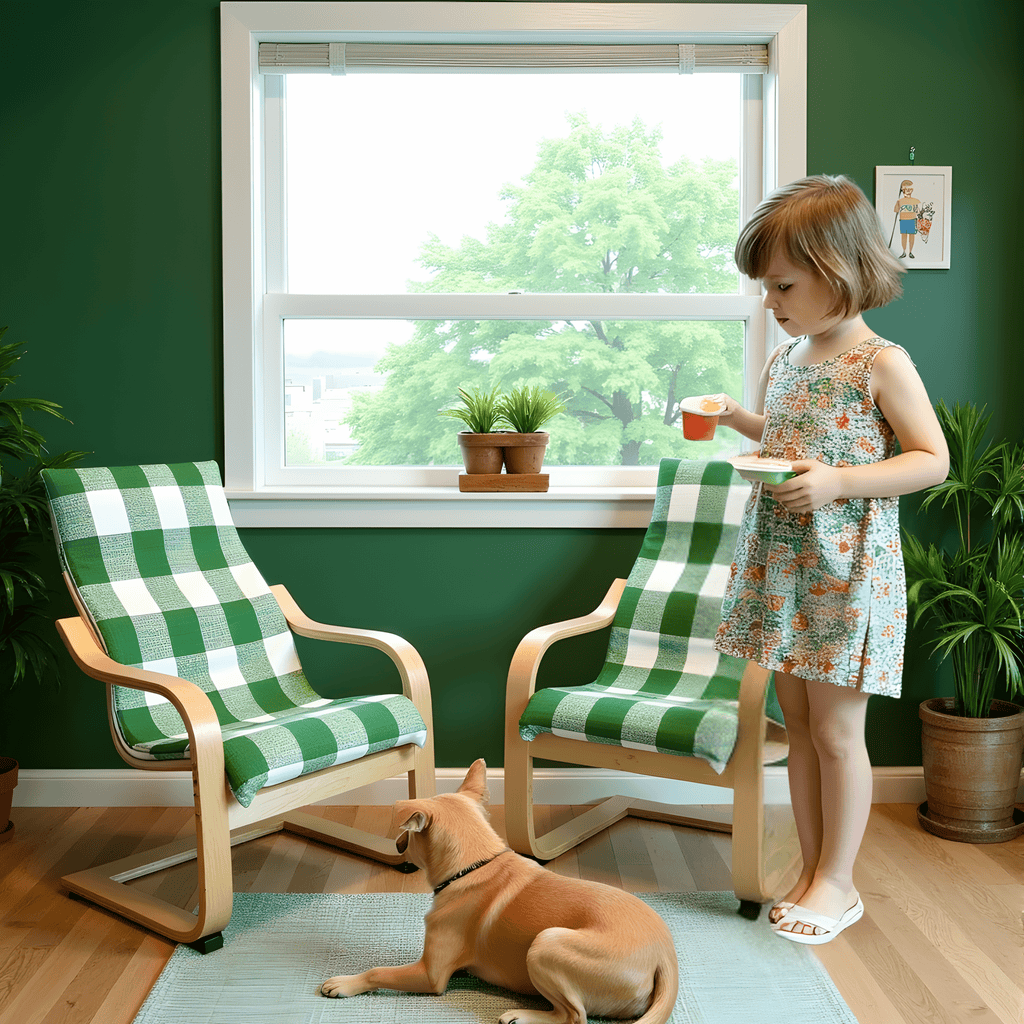 Green Check Cushion Cover, Compatible with IKEA Children's Poang