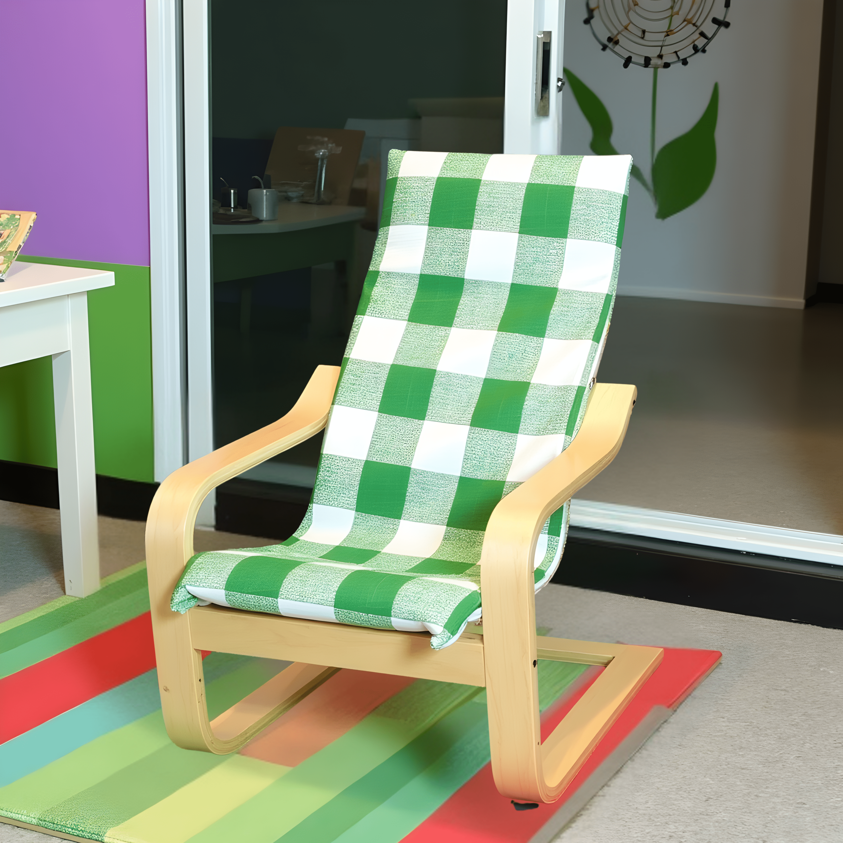 Green Check Cushion Cover, Compatible with IKEA Children's Poang