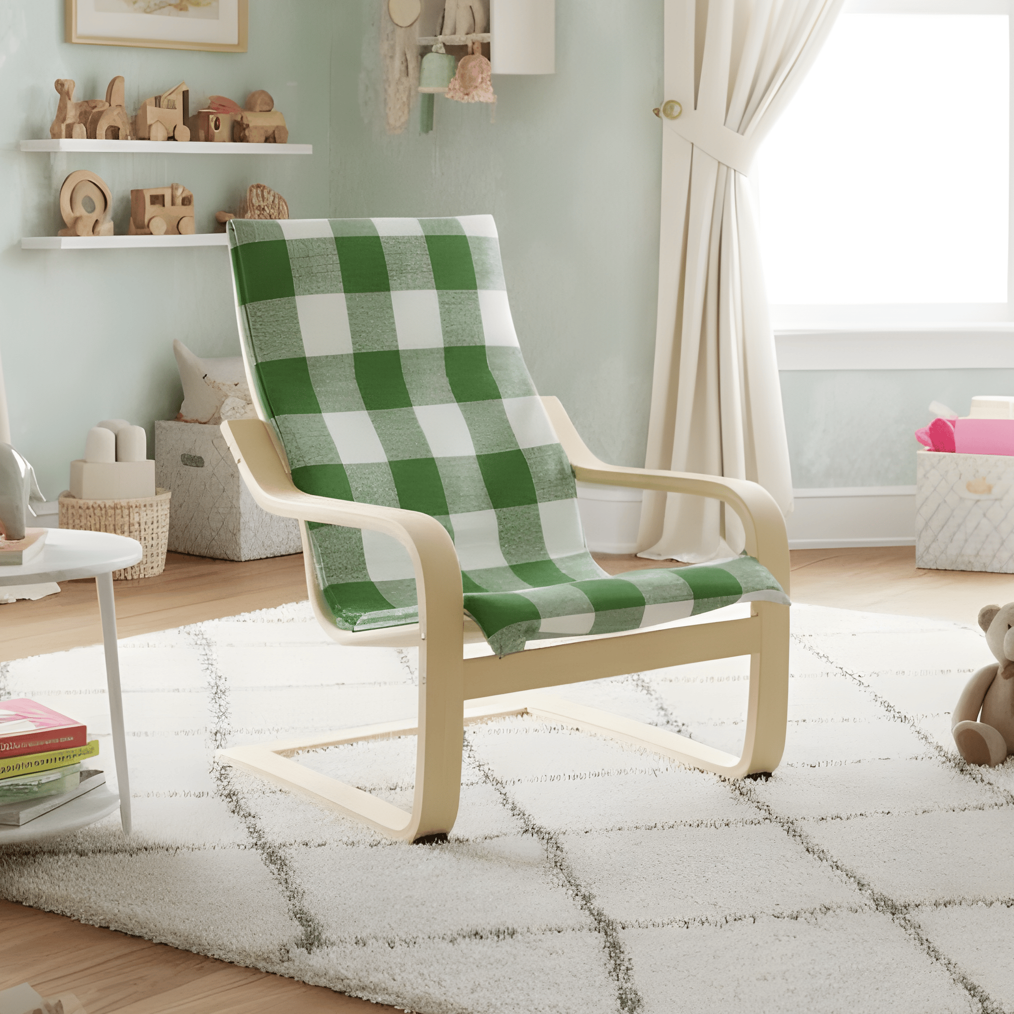 Green Check Cushion Cover, Compatible with IKEA Children's Poang