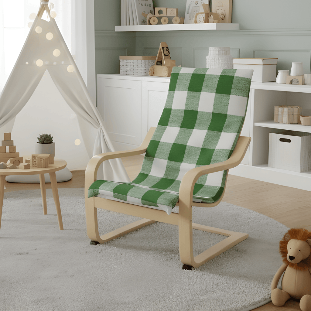Green Check Cushion Cover, Compatible with IKEA Children's Poang