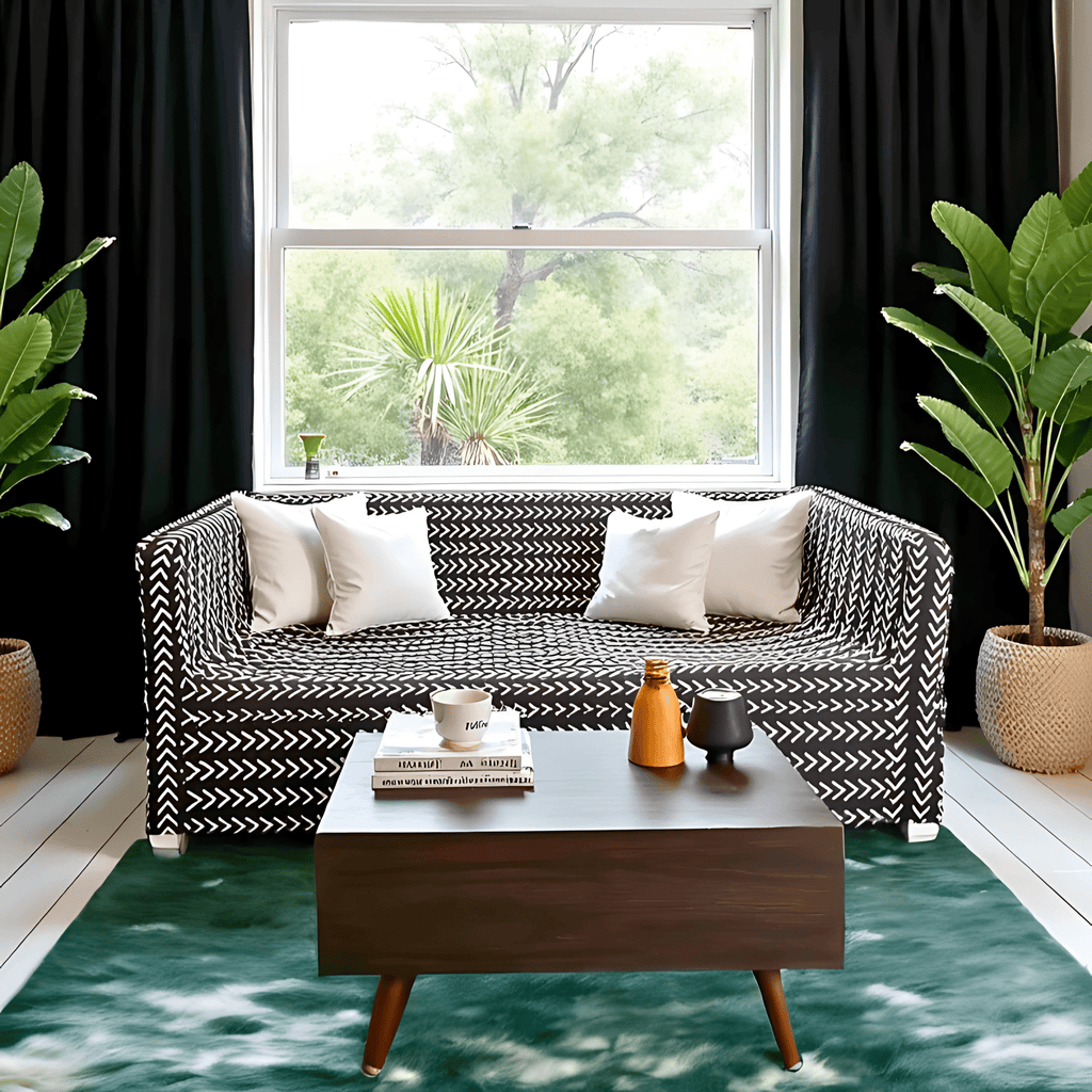 Black Boho Mudcloth Slipcover for IKEA Knopparp Sofa – Global Design Meets Everyday Comfort