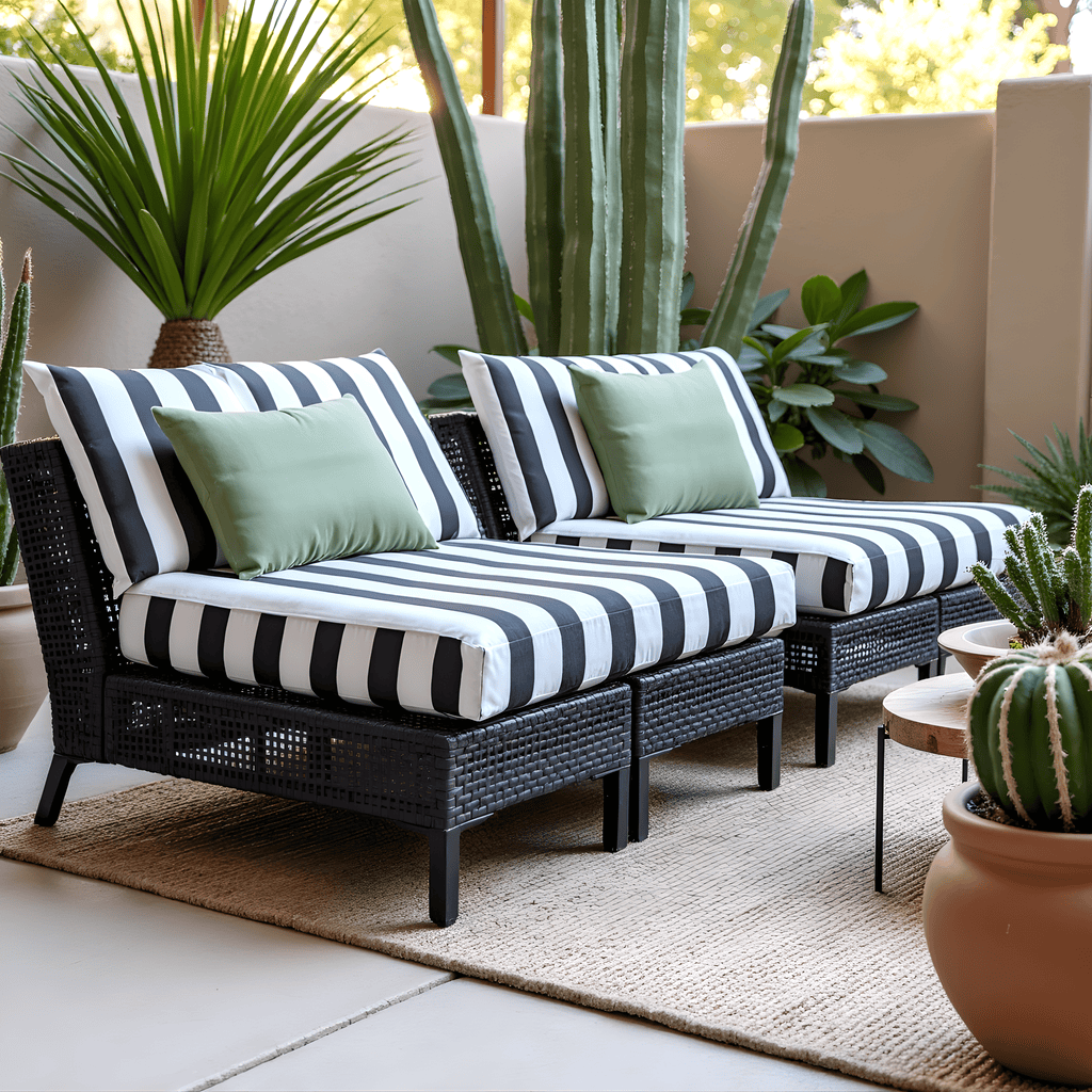 Black and White Cabana Stripe Outdoor Slip Covers, Compatible with IKEA Duvholmen