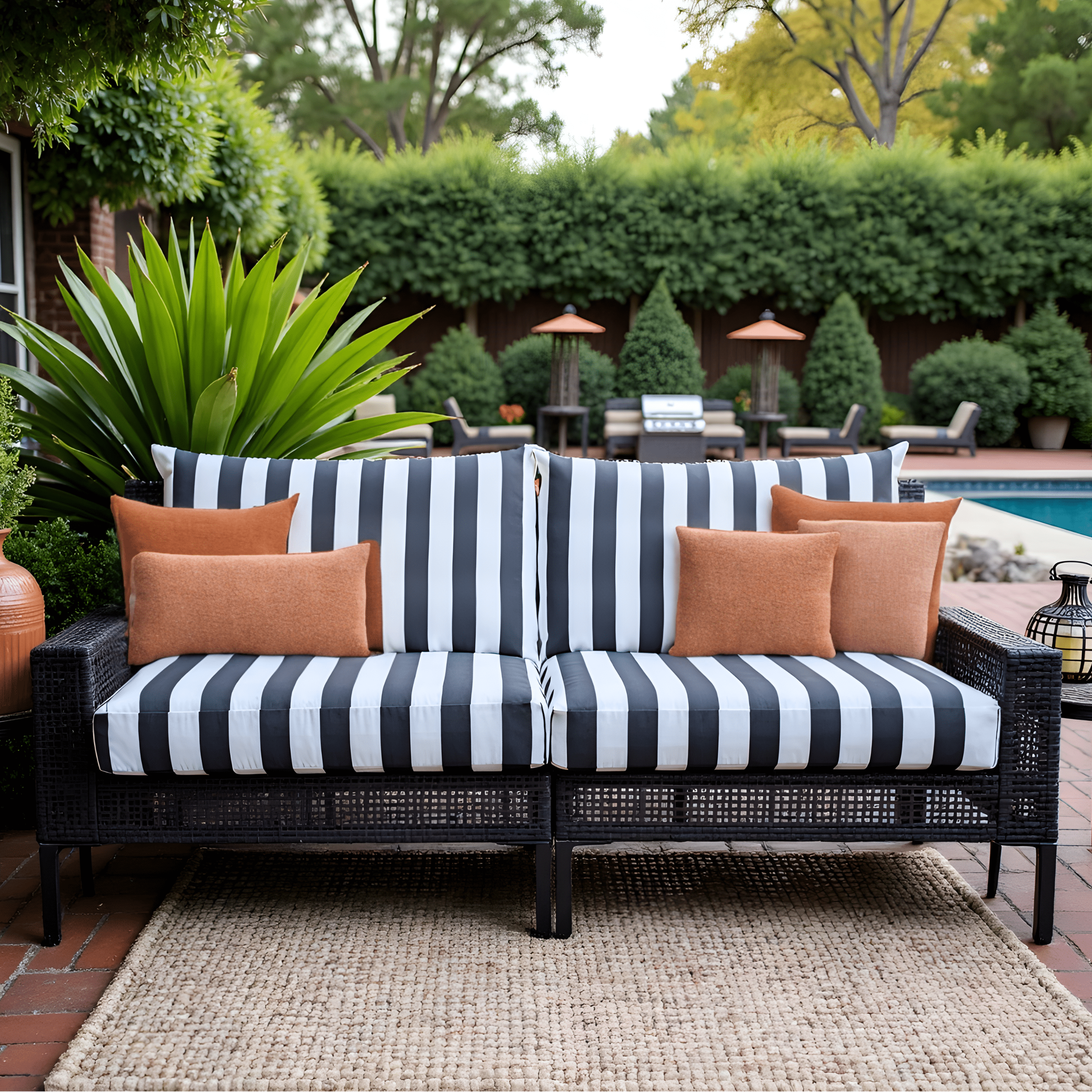 Black and White Cabana Stripe Outdoor Slip Covers, Compatible with IKEA Duvholmen