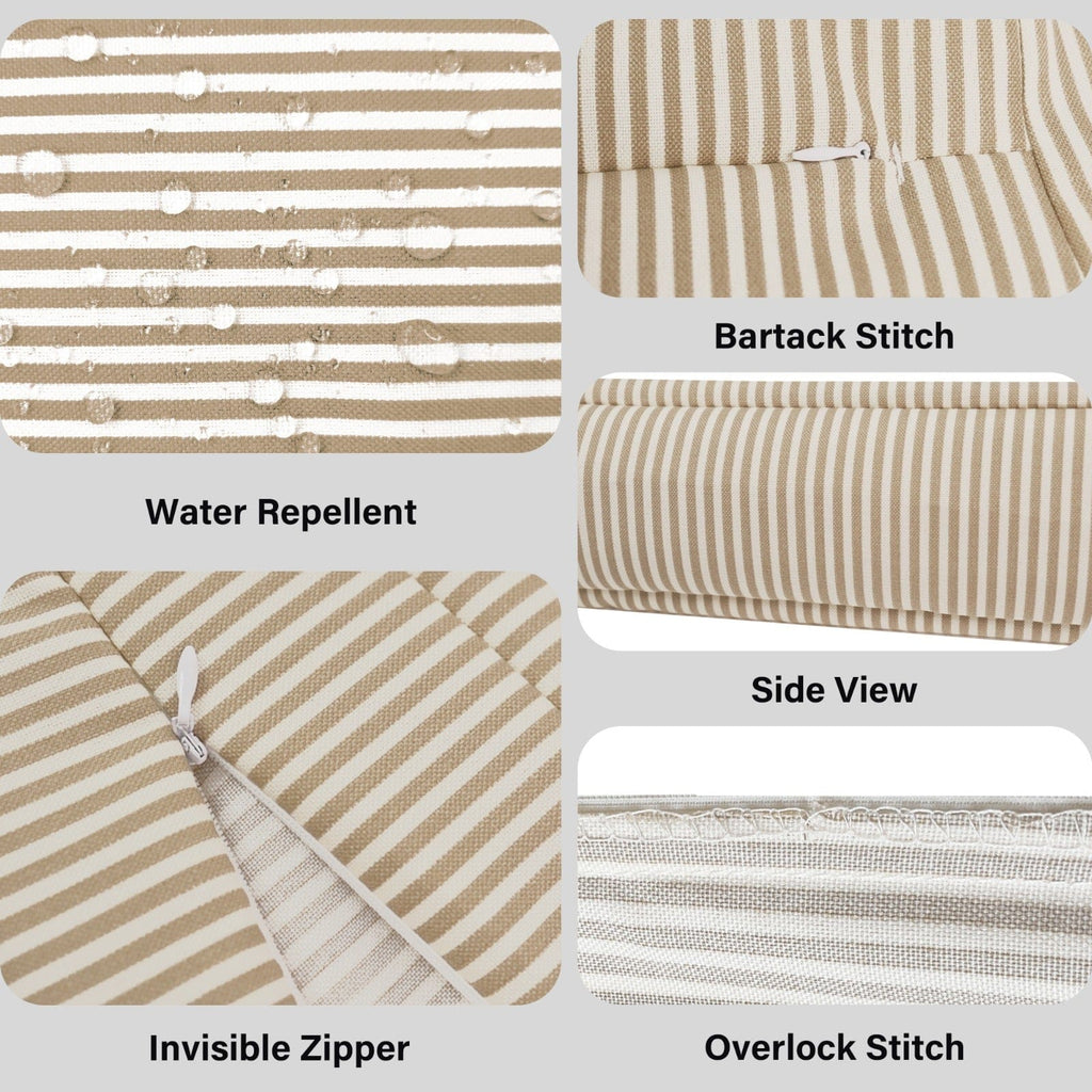 8-PIECE DELUXE BUNDLE, Beige Stripe Outdoor Cushion Cover Set and Chair Pads – Compatible with IKEA Duvholmen