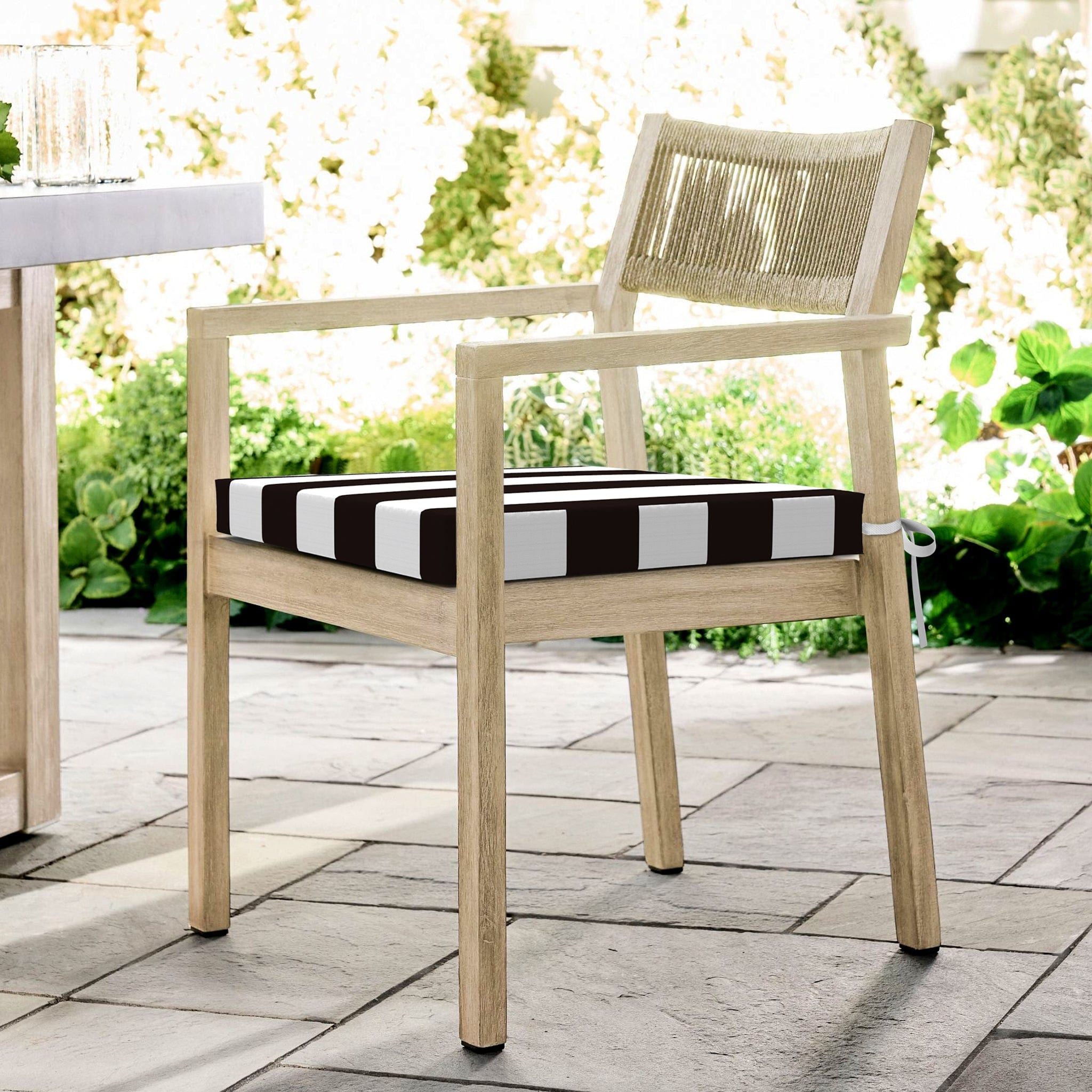 8-PIECE DELUXE BUNDLE Outdoor Cushion Covers and Chair Pads – Compatible with IKEA Duvholmen, Chic Black and White Cabana Stripe