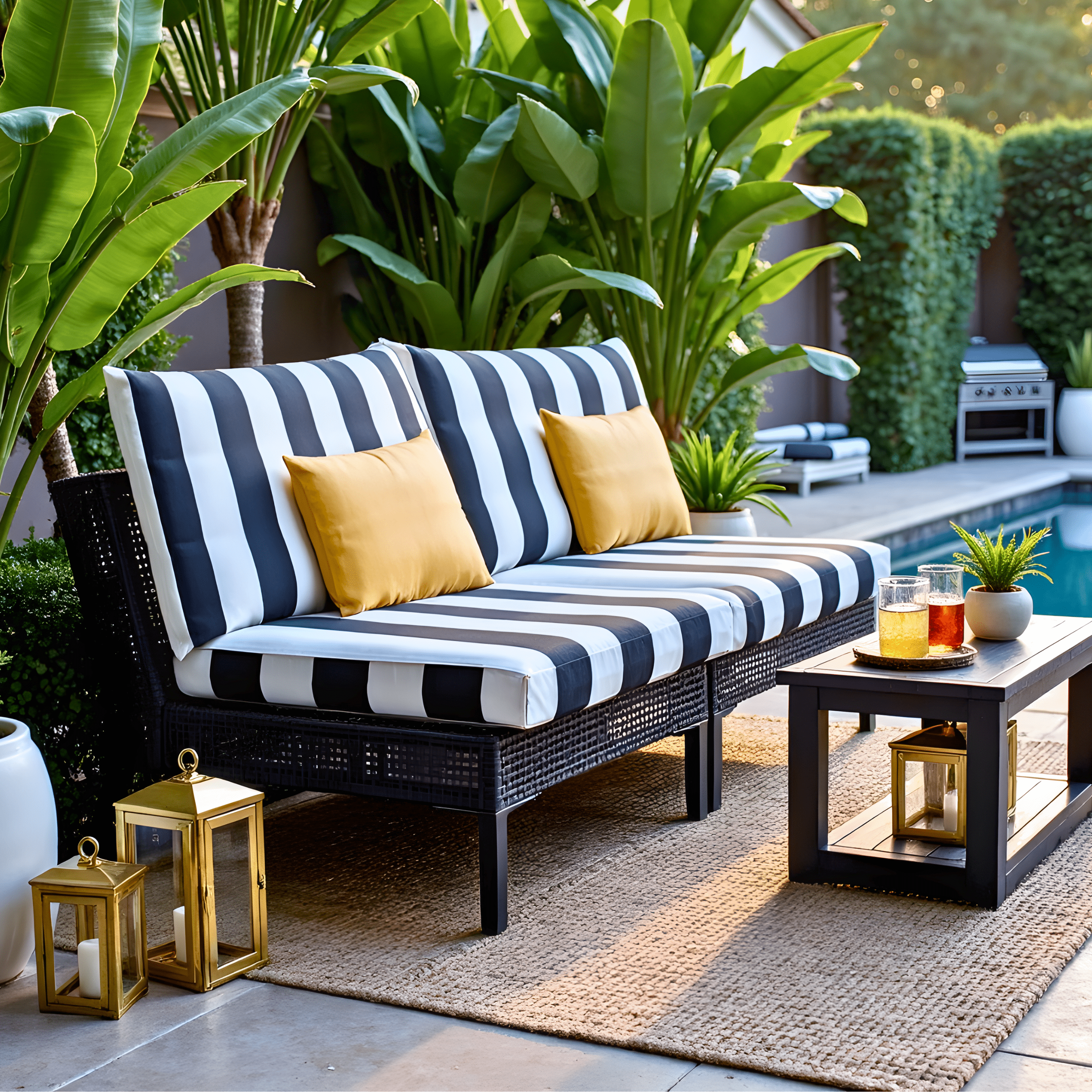 8-PIECE DELUXE BUNDLE Outdoor Cushion Covers and Chair Pads – Compatible with IKEA Duvholmen, Chic Black and White Cabana Stripe