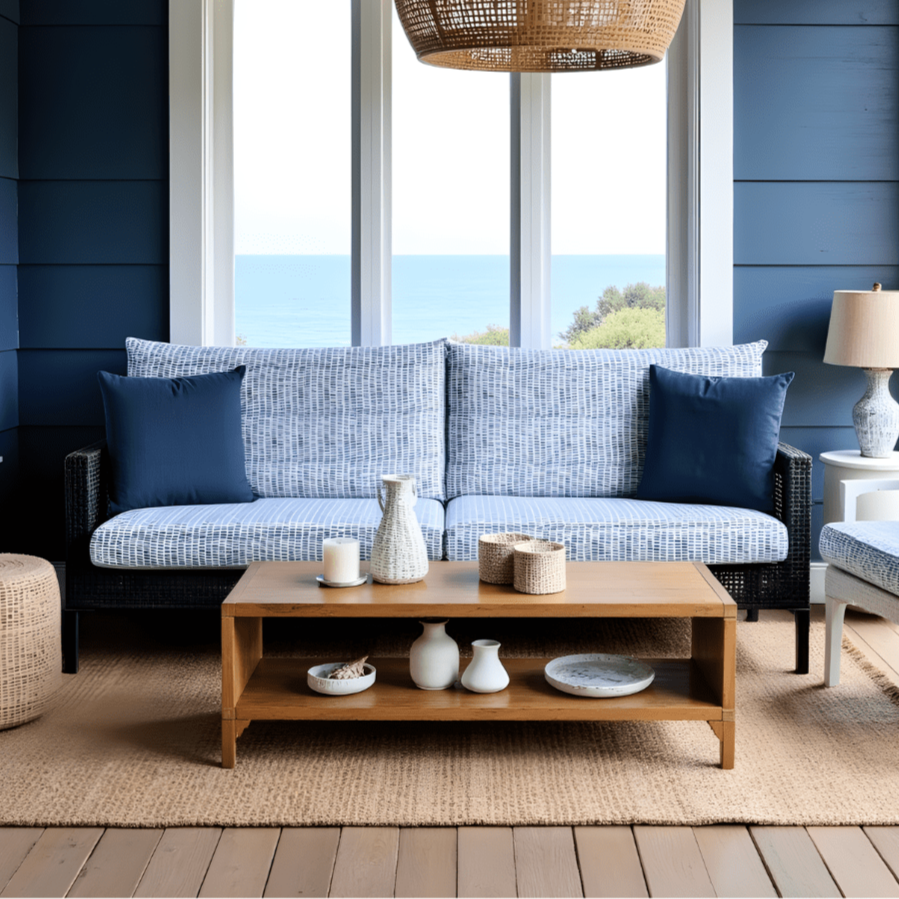 Rockin Cushions Outdoor Slip Covers | Blue Rain | Compatible with IKEA Duvholmen Kuddarna Cushions | Includes 2 Kuddarna Pillow Covers and 2 Duvholmen Seat Covers - Set of 4
