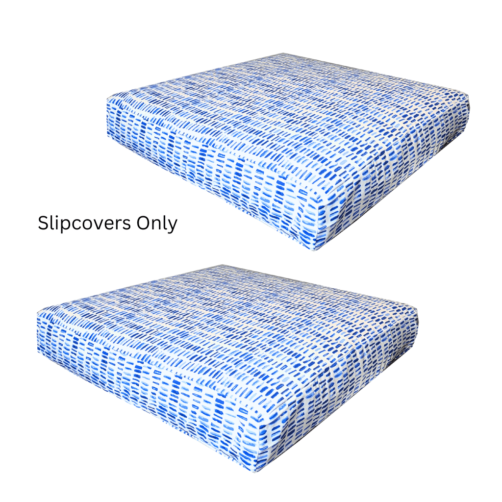 Rockin Cushions Outdoor Slip Covers | Blue Rain | Compatible with IKEA Duvholmen Kuddarna Cushions | Includes 2 Kuddarna Pillow Covers and 2 Duvholmen Seat Covers - Set of 4