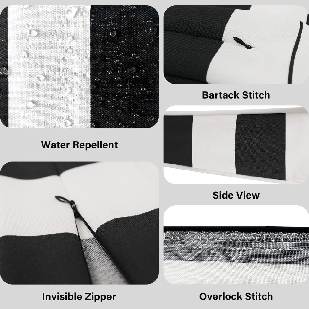 Black and White Cabana Stripe Outdoor Slip Covers, Compatible with IKEA Duvholmen Kuddarna