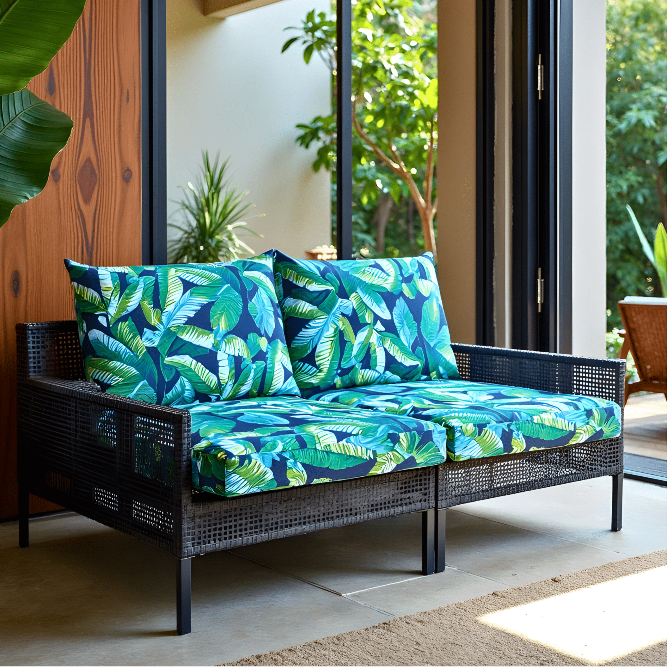 Navy Green Banana Leaf Outdoor Slip Covers, Compatible with IKEA Duvholmen Kuddarna