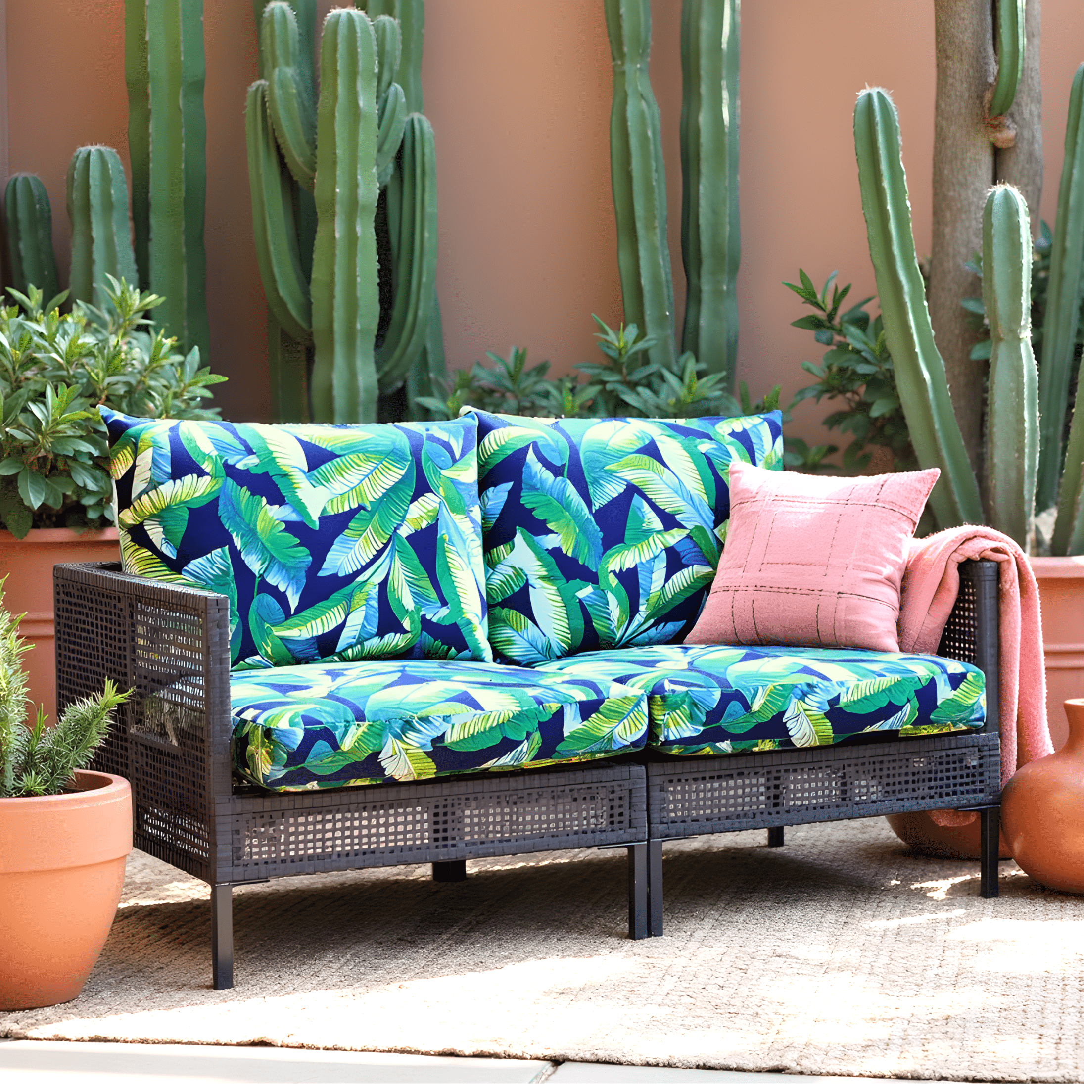 Navy Green Banana Leaf Outdoor Slip Covers, Compatible with IKEA Duvholmen
