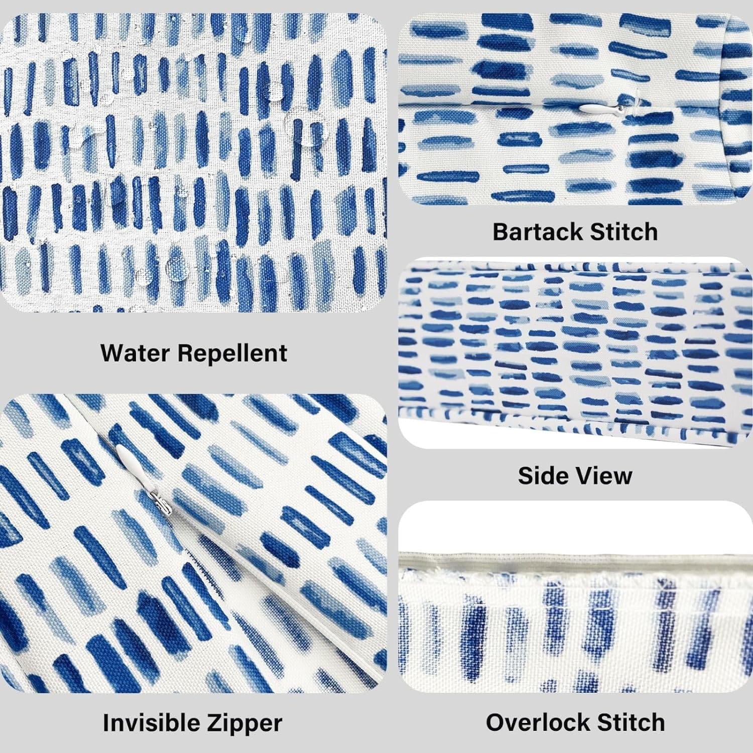 Rockin Cushions Outdoor Slip Covers | Blue Rain | Compatible with IKEA Duvholmen Kuddarna Cushions | Includes 2 Kuddarna Pillow Covers and 2 Duvholmen Seat Covers - Set of 4