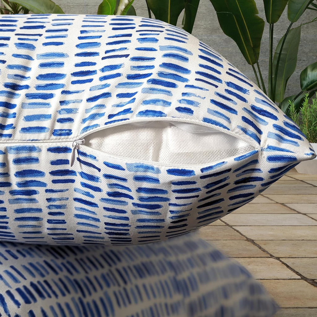 2 Pack Outdoor Pillow Covers | Blue Rain | Compatible with IKEA Duvholmen and Kuddarna Cushions