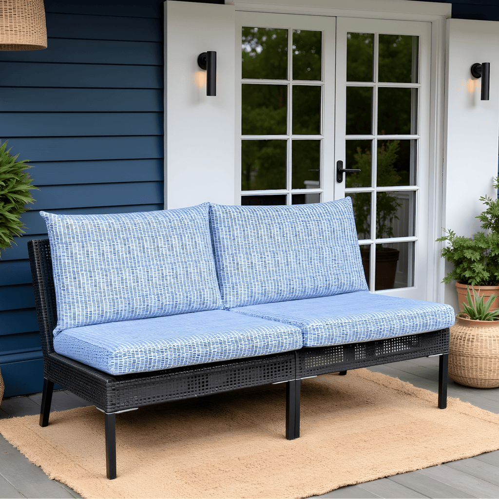 Rockin Cushions Outdoor Slip Covers | Blue Rain | Compatible with IKEA Duvholmen Kuddarna Cushions | Includes 2 Kuddarna Pillow Covers and 2 Duvholmen Seat Covers - Set of 4