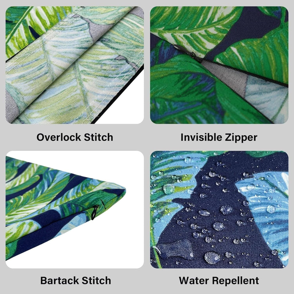 Rockin Cushions Outdoor Slip Covers | Navy Green Banana Leaf Print| Compatible with IKEA Duvholmen Cushions | Includes 2 Duvholmen Pillow Covers and 2 Duvholmen Seat Covers - Set of 4