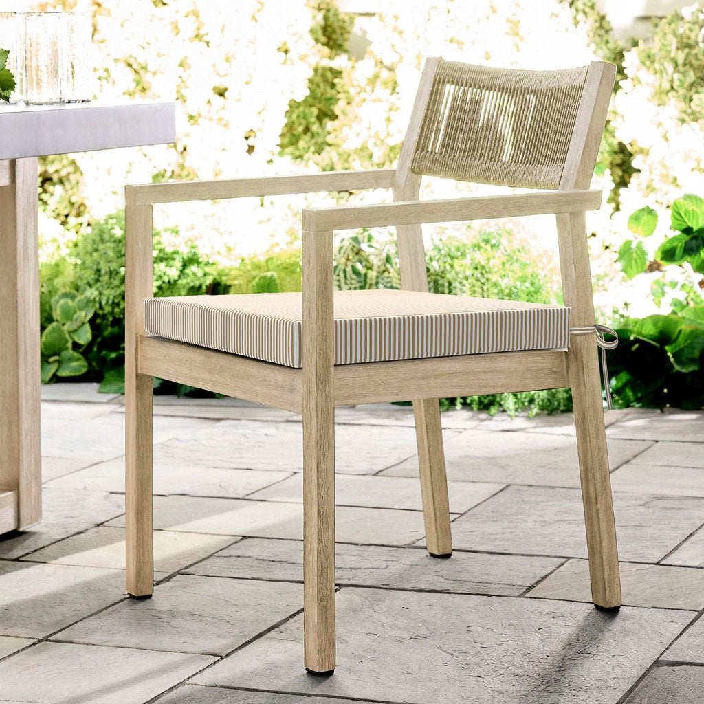 Set of 2, Beige Stripe Square Outdoor Chair Pad, Removable Covers