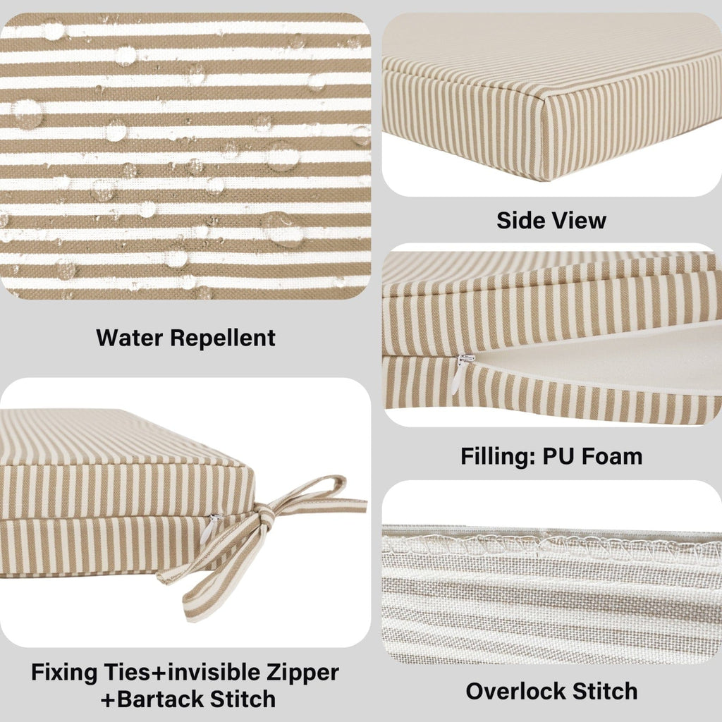 Set of 2, Beige Stripe Square Outdoor Chair Pad, Removable Covers