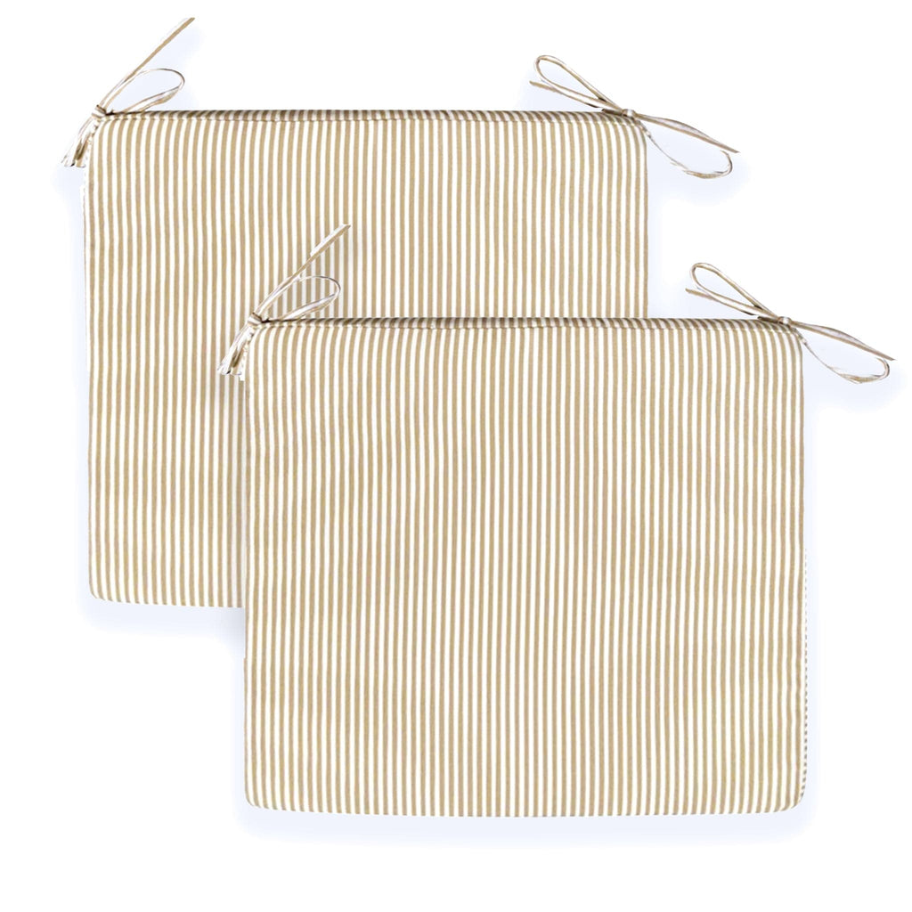 Set of 2, Beige Stripe Square Outdoor Chair Pad, Removable Covers