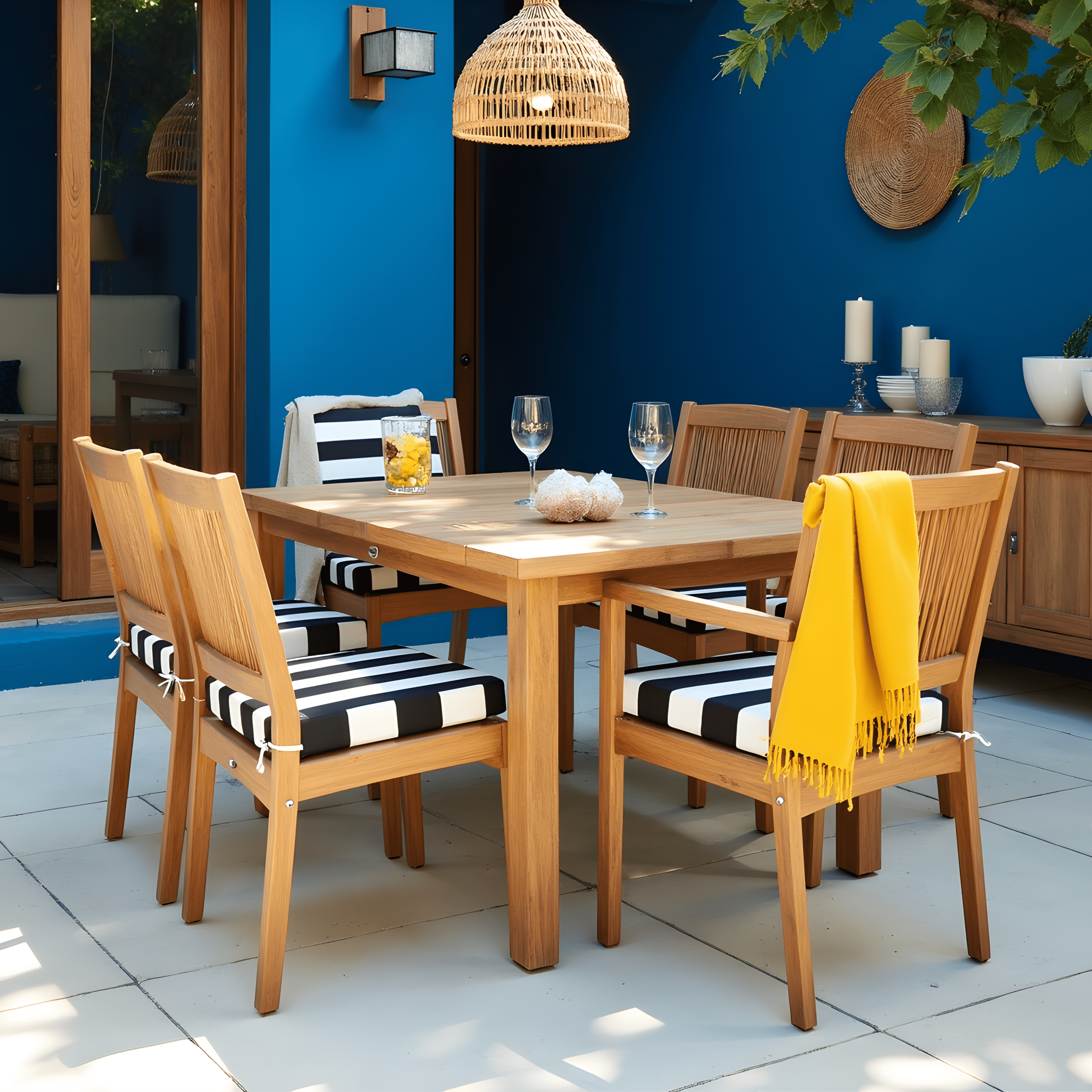 Set of 2, Black Stripe Square Outdoor Chair Pad, Removable Covers