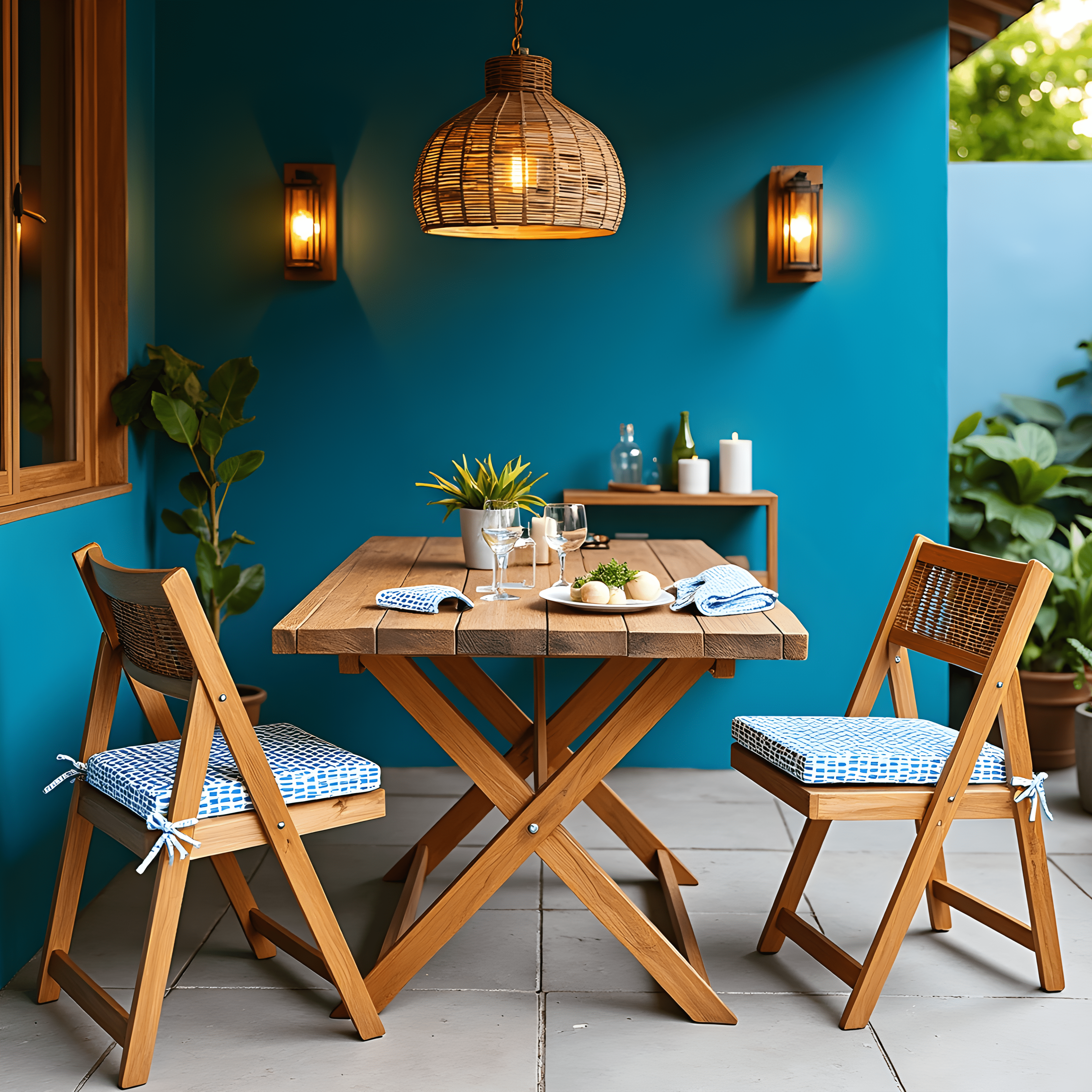Set of 2, Blue Rain Square Outdoor Chair Pad, Removable Covers