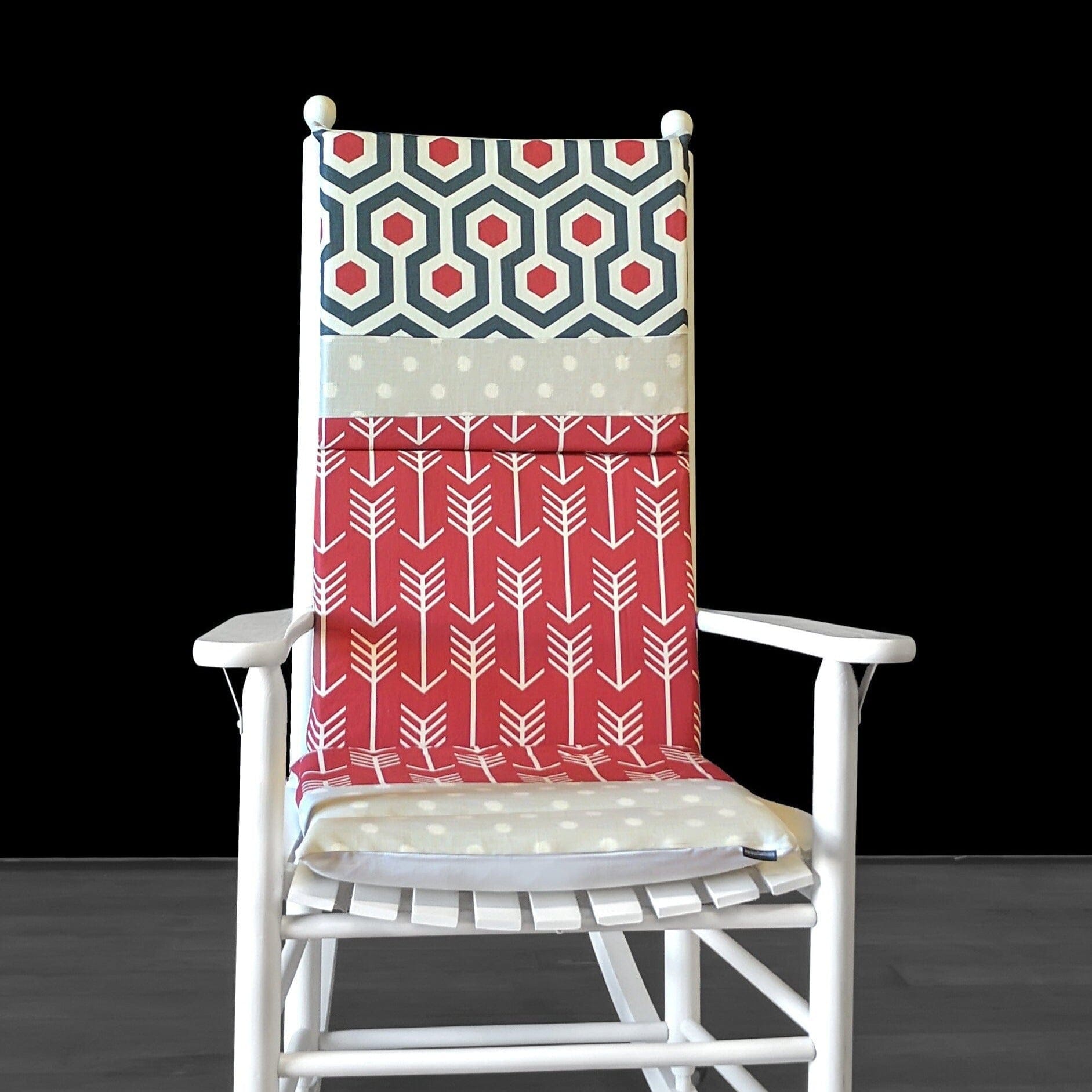 Grey Polka Dot, Red Arrow Patchwork Seat Cushion