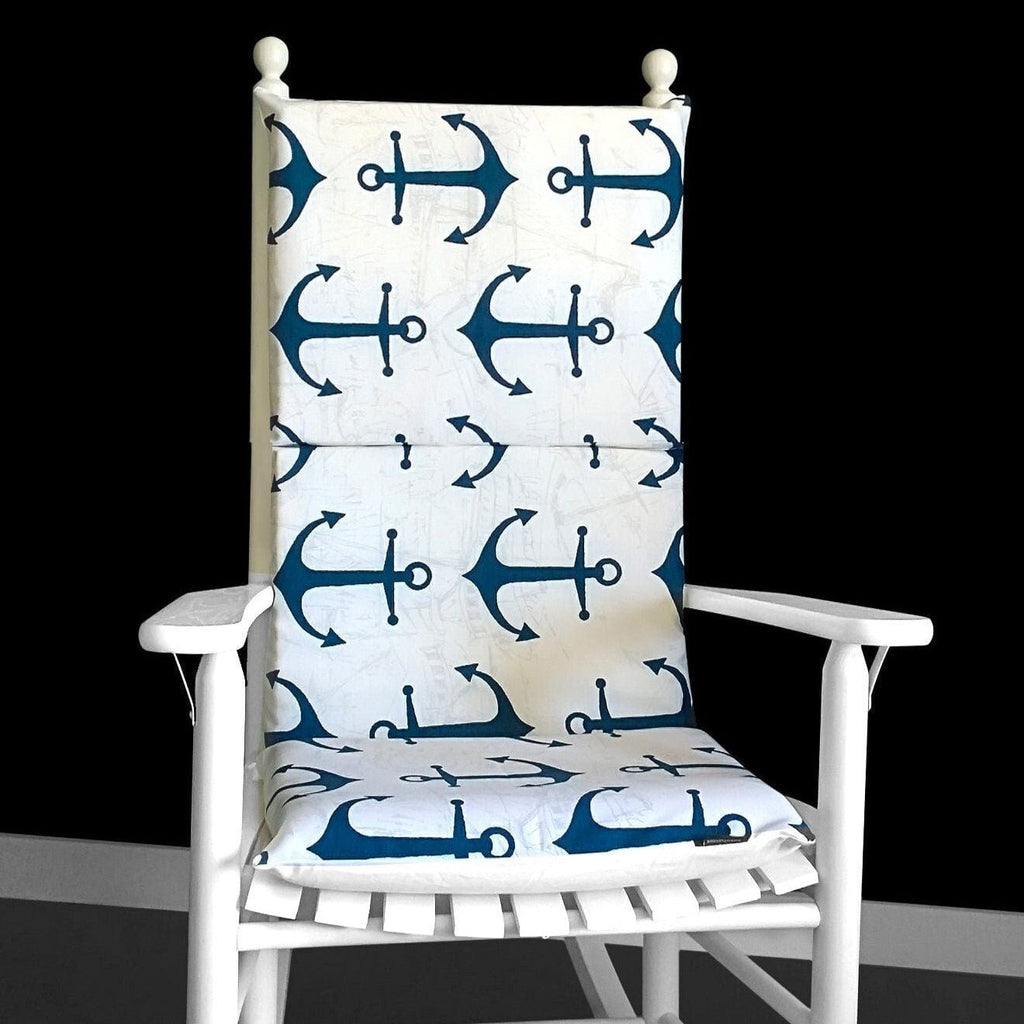 Nautical Ocean Theme Anchors Navy Blue Rocking Chair Cushion