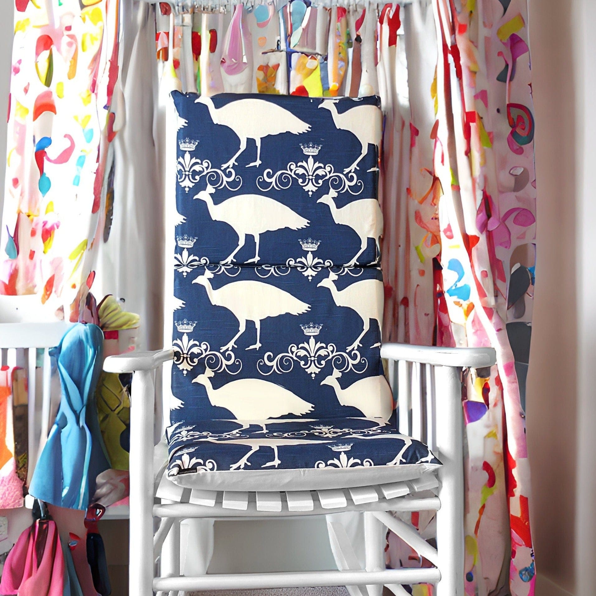 Navy Blue Peacock Rocking Chair Pads And Covers
